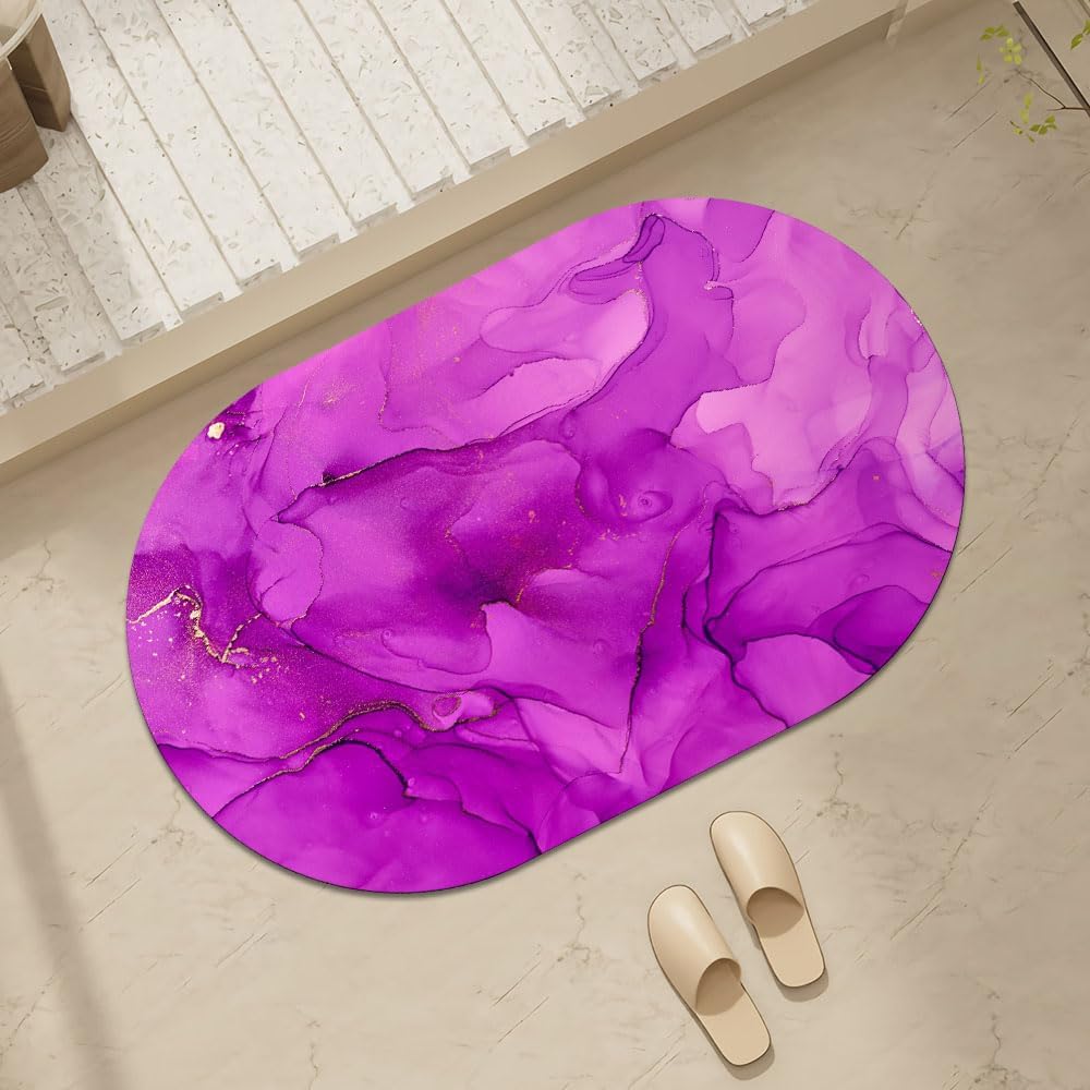 Alfombra de baño de mármol dorado morado, súper absorbente, ultrafina, de perfil bajo, antideslizante, de secado rápido, lavable para delante de la