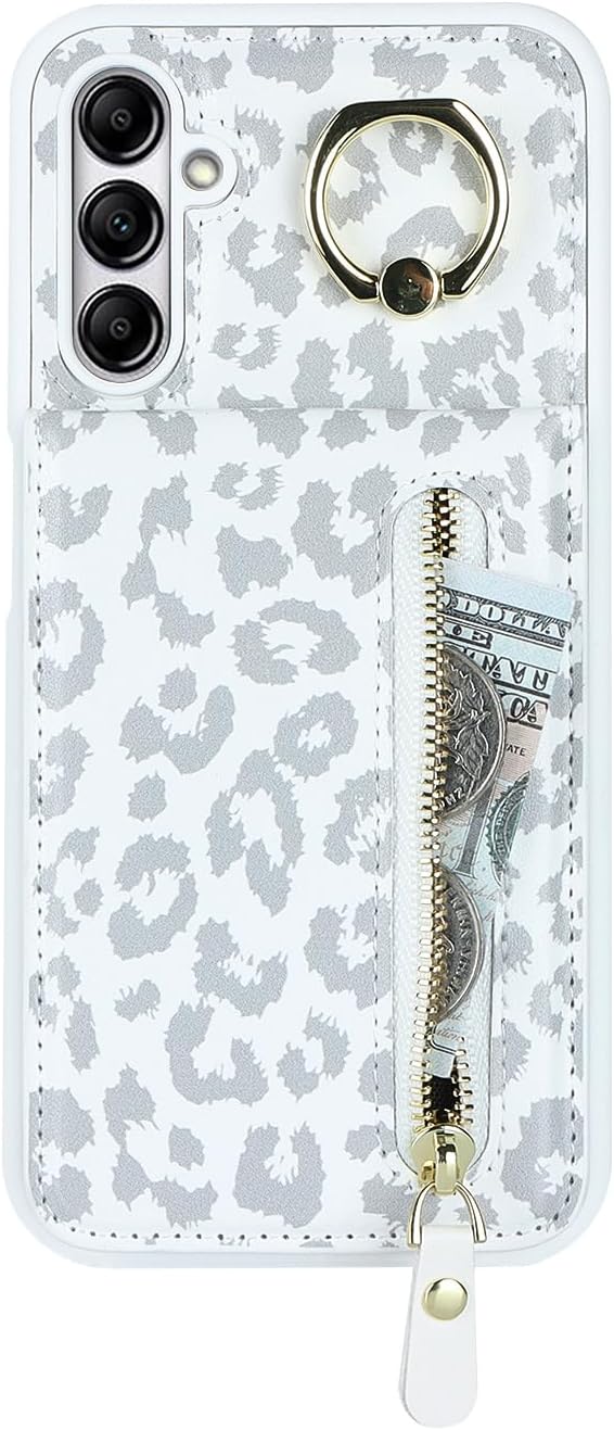 Funda para Samsung Galaxy A14 5G con tarjetero para mujer, Samsung Galaxy A14 5G Funda para teléfono con tarjeta de crédito con anillo, cremallera a