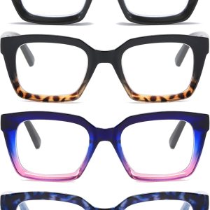 REAVEE Paquete de 4 lentes de lectura de gran tamaño estilo Oprah para mujeres y hombres, bloqueo de luz azul, para damas elegantes retro cuadrados REAVEE Paquete de 4 lentes de lectura de gran tamaño estilo Oprah para mujeres y hombres, bloqueo de luz azul, para damas elegantes retro cuadrados