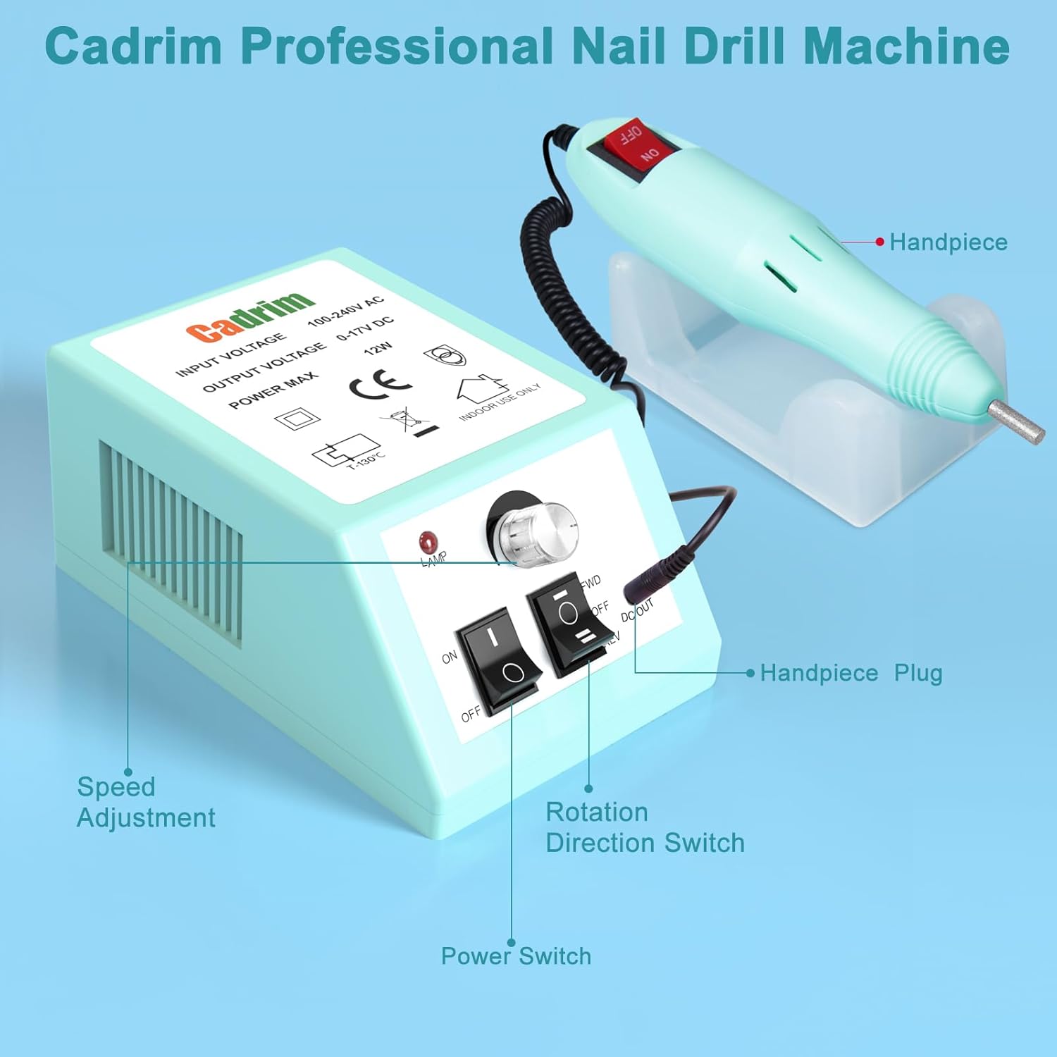 Cadrim – Taladro eléctrico de uñas, taladro eléctrico de uñas para uñas acrílicas, esmalte de uñas, esmalte de uñas, juego de pulidor de uñas,
