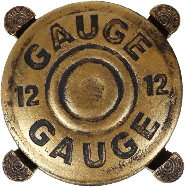Ebros Gift Western – Juego de posavasos redondos de bala dorada de calibre 12 con 4 posavasos y soporte escultórico, figura decorativa, 5 pulgadas