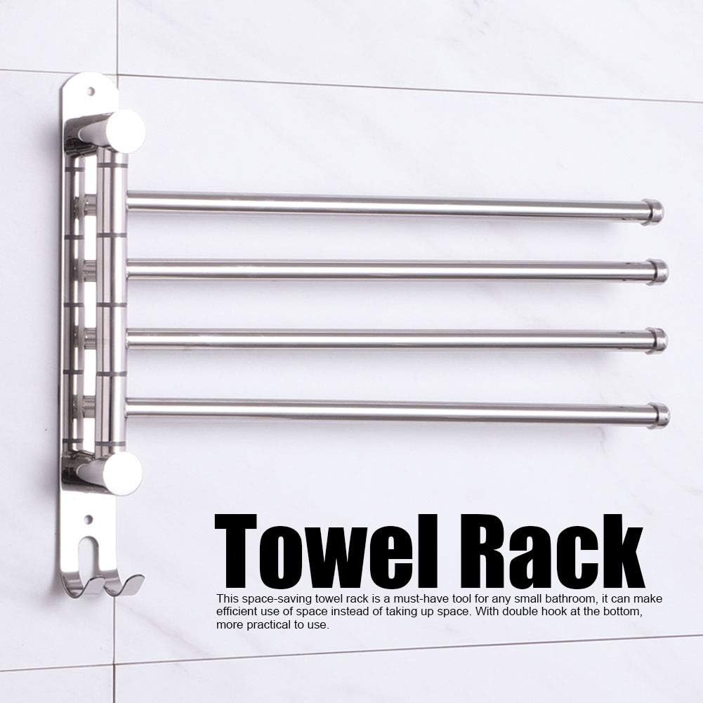 Estante de almacenamiento de toallas de rotación de pared de acero inoxidable con 4 varillas