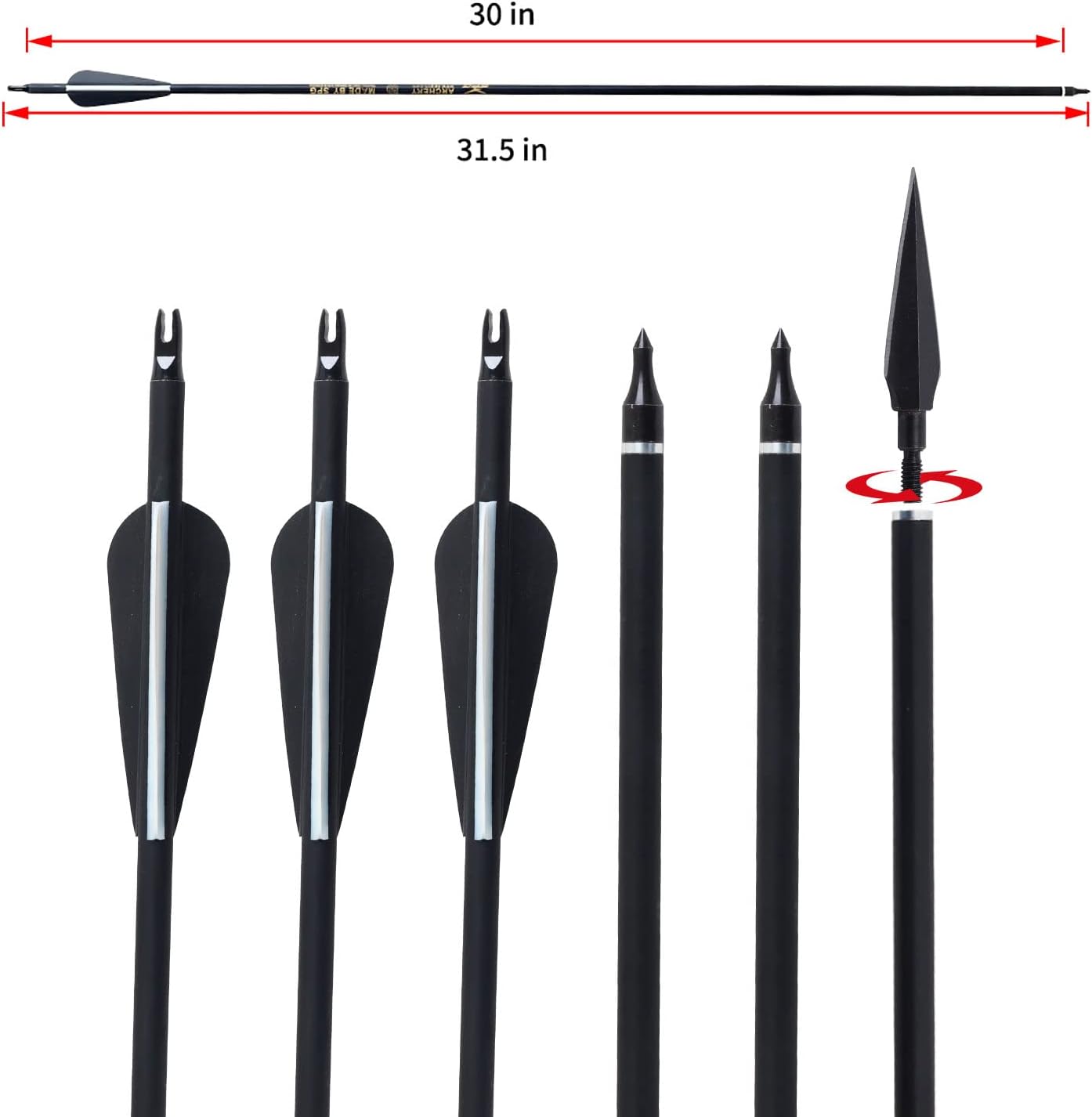 SOPOGER Juego de flechas de carbono de 30 pulgadas y 6 unidades de flechas de carbono para caza con arco compuesto y arco recurvo 500 flechas de