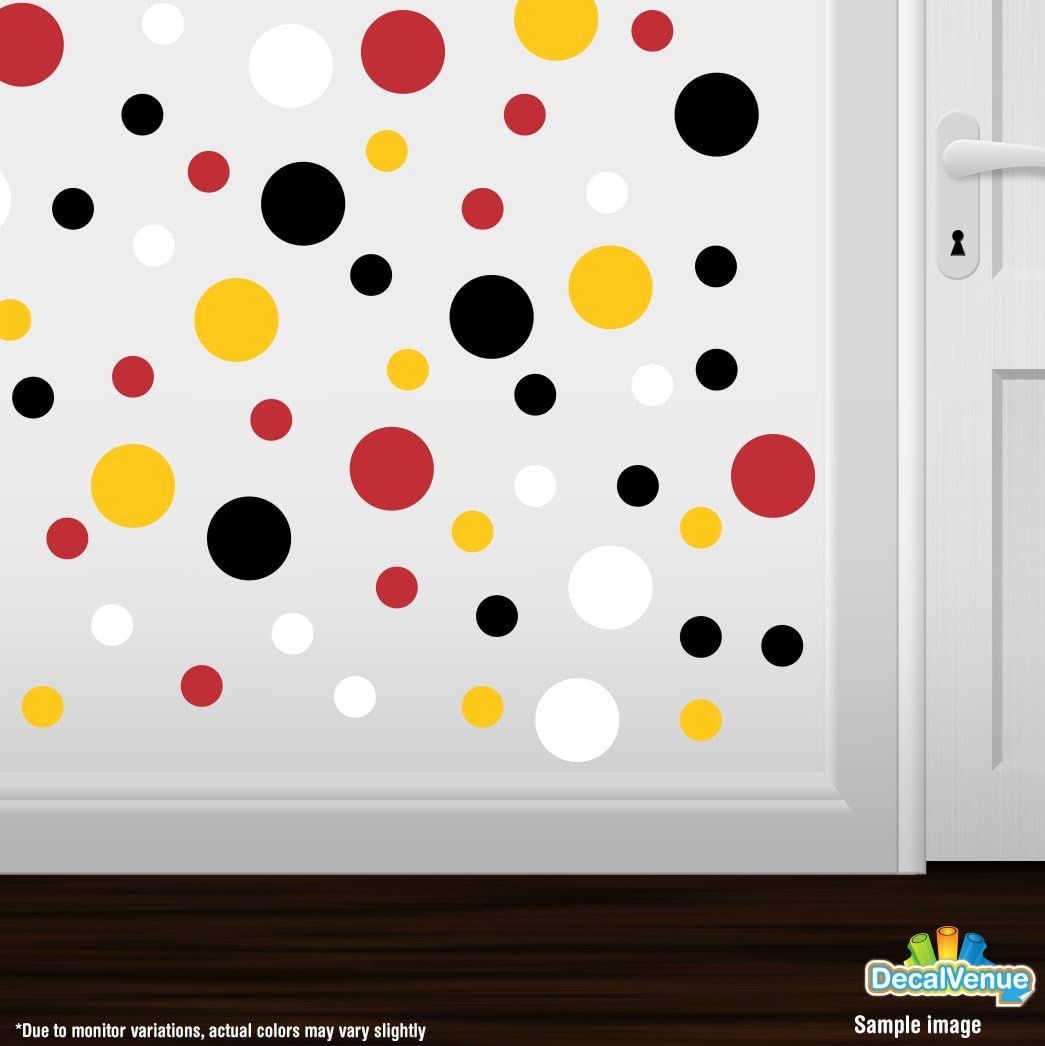 Pegatinas de pared de vinilo negrorojoblancoamarillo, círculos de 2 y 4 pulgadas (60 calcomanías)