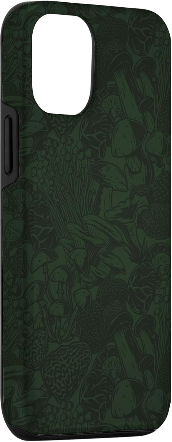 Funda para iPhone 1212 Pro con diseño de hongos y flores silvestres, color verde oliva