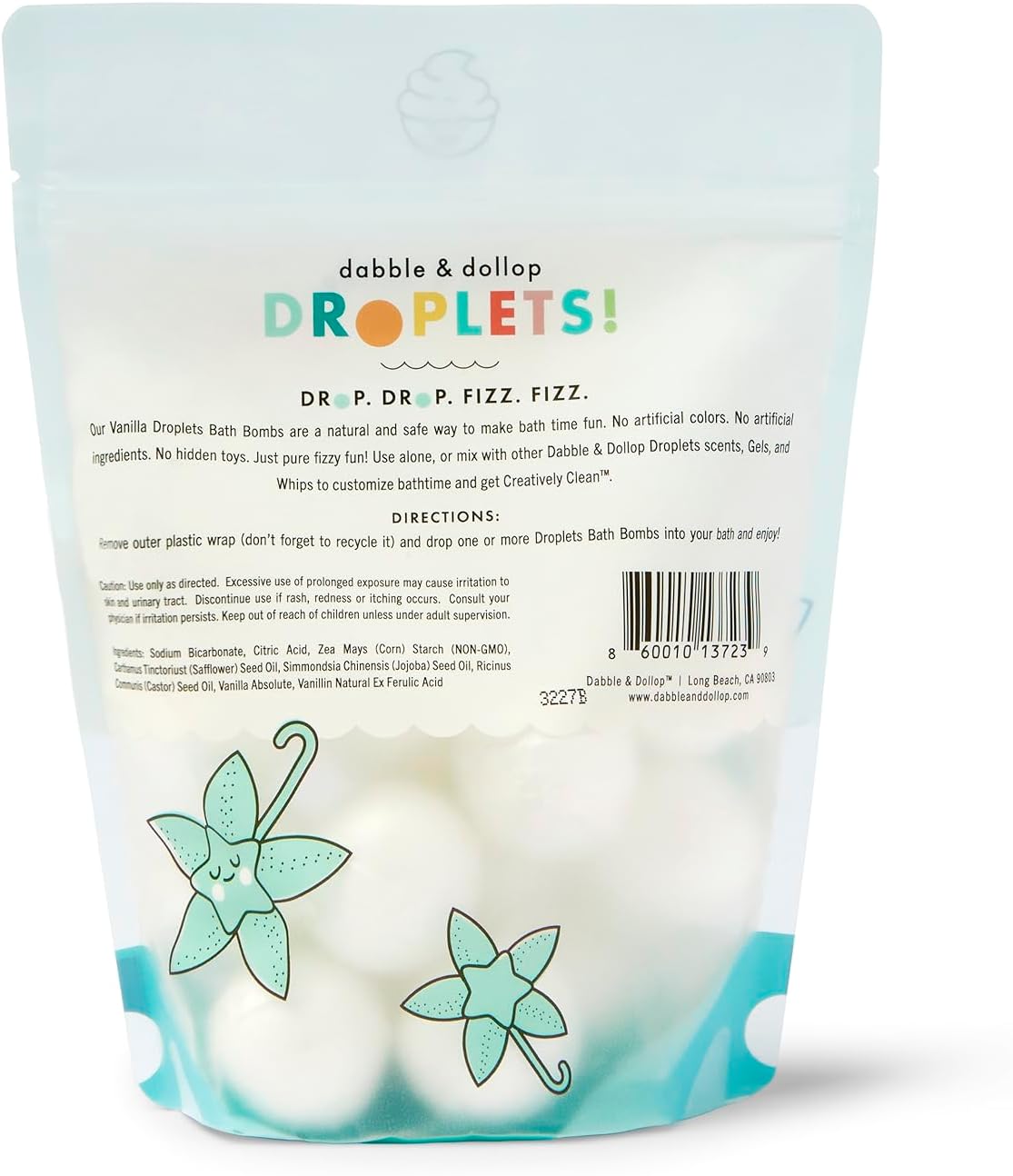 Dabble & Dollop Bombas de baño de vainilla, bombas de baño 100% naturales para niños, fabricadas en Estados Unidos, gaseosas, hidratantes,