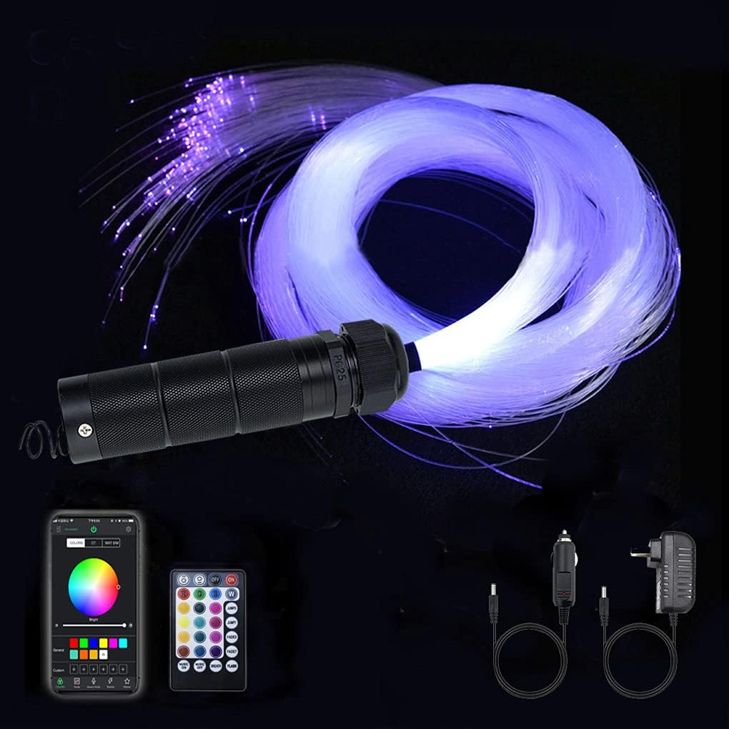AZIMOM Uso del coche Bluetooth 6 W RGBW LED de fibra óptica luces estrella techo luz kit APP control remoto mezclado 430 unids 9.8ft cable de fibra