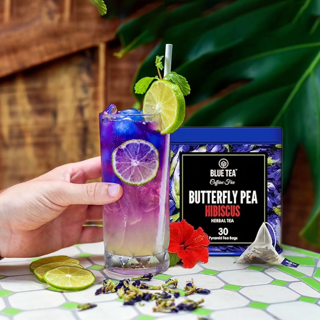 BLUE TEA – Té de hierbas de hibisco y guisantes mariposa – 30 bolsas de té  Regalo para el día de la madre  Super antioxidante  Sin cafeína  Bolsa