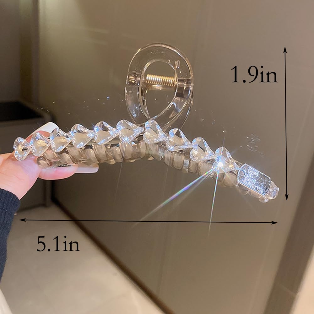 Wiwpar Pinzas grandes para el cabello con diamantes de imitación, pinza de acrílico para el cabello, horquilla para el cabello antideslizante,