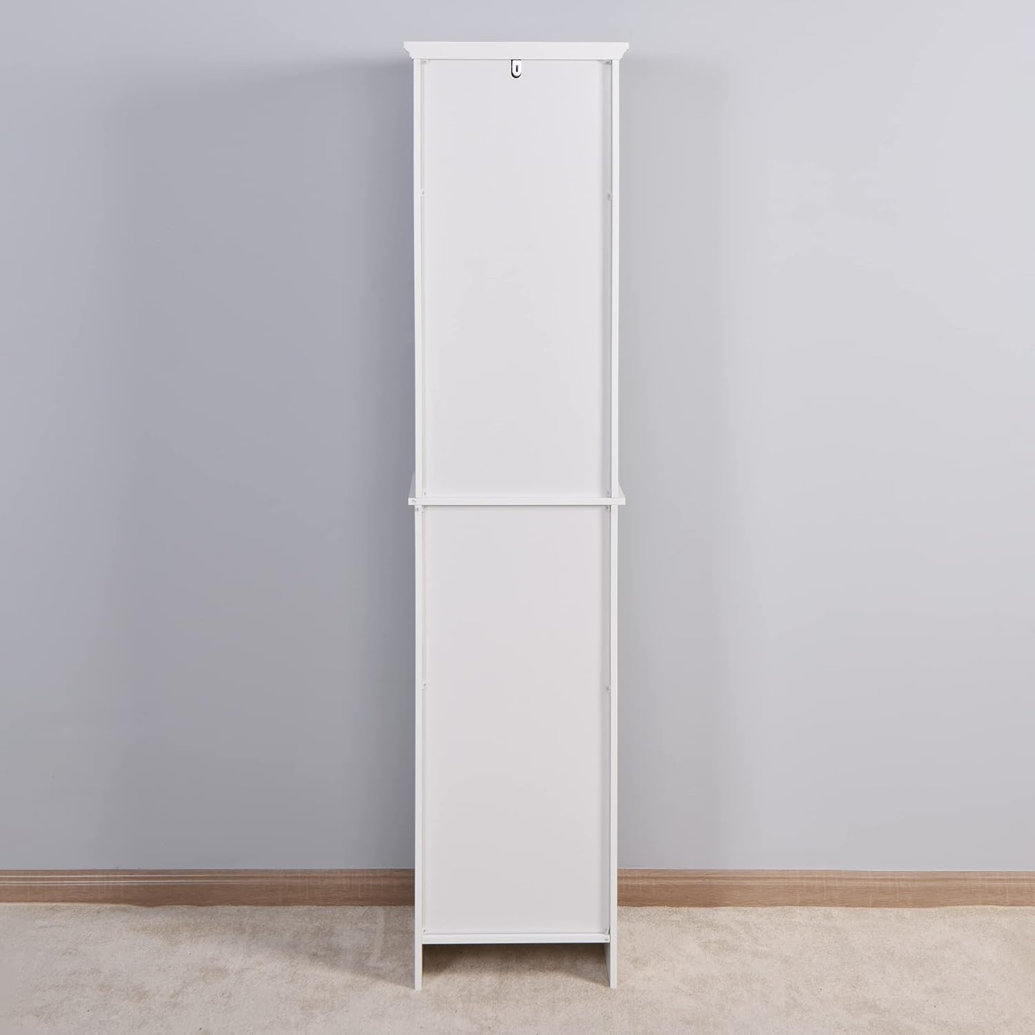 Armario alto de lino tipo torre con 2 puertas y estantes de 6 niveles, gabinete de almacenamiento estrecho para sala de estar, 15.75 x 11.81 x 66.93