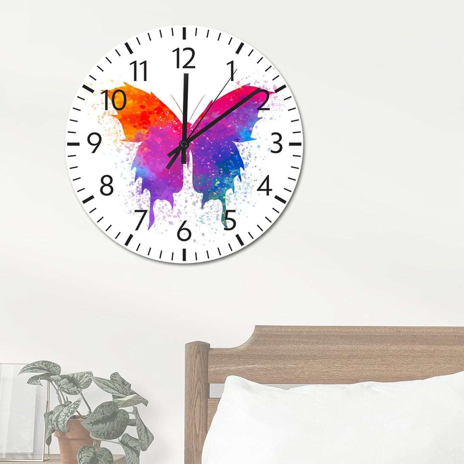 ArogGeld Reloj de pared de cloruro de polivinilo con mariposas y acuarelas, 12 pulgadas, funciona con pilas, silencioso, sin tictac, divertido reloj