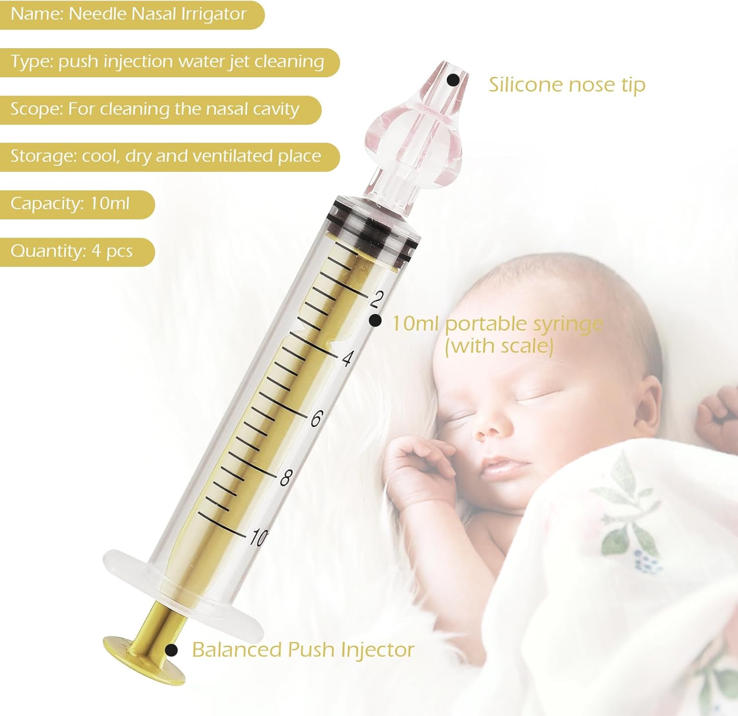 AOZBZ Aspirador nasal para bebé, 4 piezas, juego de irrigadores nasales profesionales para bebés, sin BPA, limpiador de nariz portátil para bebés,