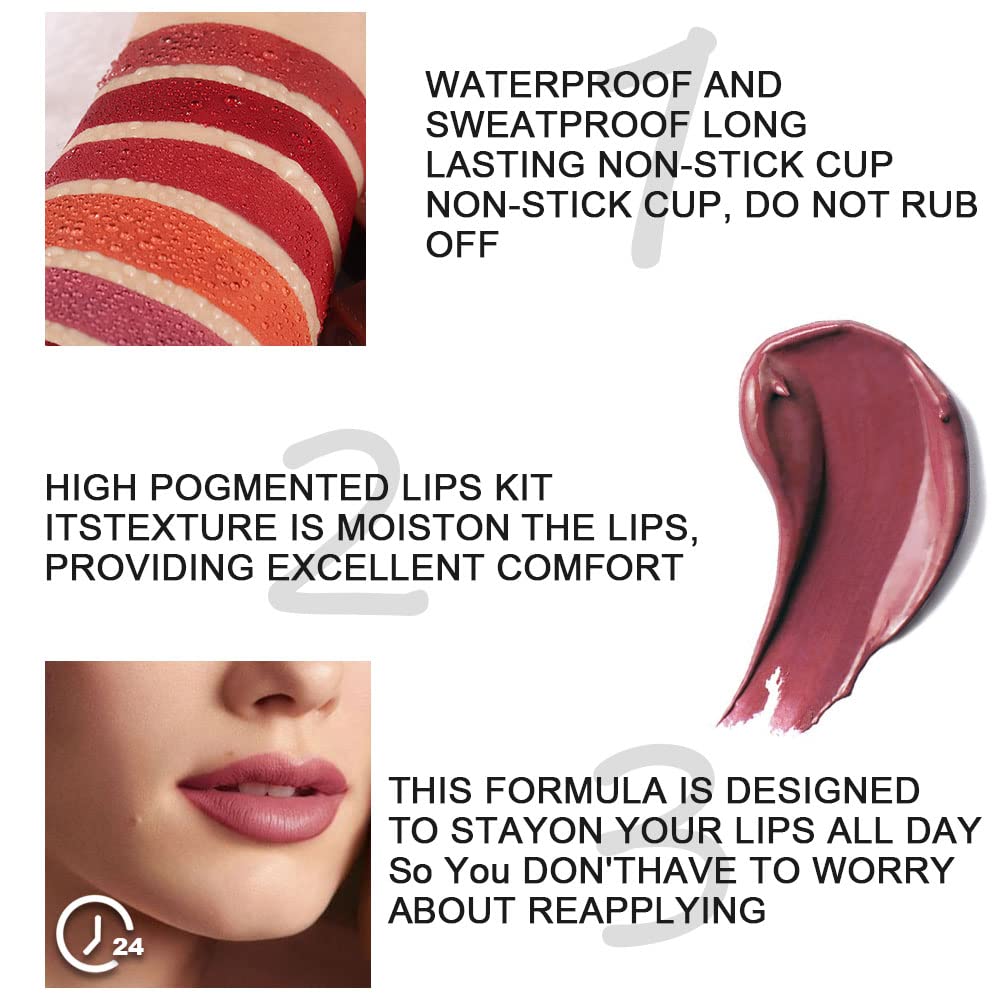 HAOYA Juego de 6 lápices labiales líquidos de chocolate mate, brillo de labios, para mujer, color rojo oscuro profundo, 24 horas permanecen en mate,