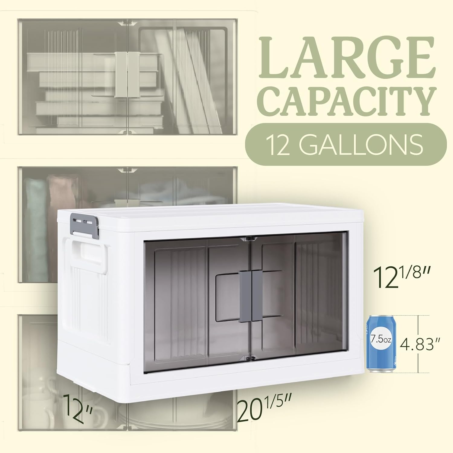 OlarHike Contenedores de almacenamiento de 34 cuartos de galón con tapas, caja de almacenamiento plegable con puertas y ruedas, contenedores de
