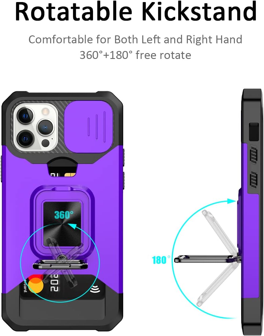 Nvollnoe Funda para iPhone 1212 Pro con cubierta deslizante para cámara y tarjetero resistente funda protectora para iPhone 12 con anillo magnético