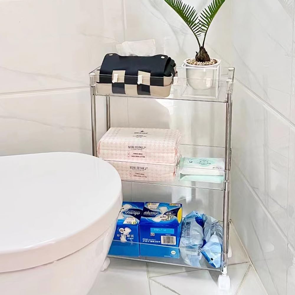 Carrito de almacenamiento versátil y transparente, diseño delgado, organizador multiusos de 3 niveles para cocina, baño, oficina y más (delgado de 3