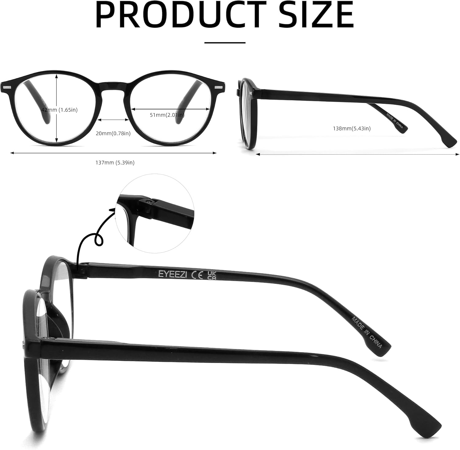 eyeezi Paquete de 5 lentes de lectura con bloqueo de luz azul para mujeres y hombres, bisagra de resorte UV400, lentes redondos para lectura de