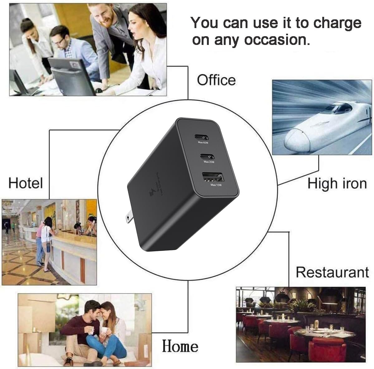 Samsung 65W Trio Adapter-3-Port GaN Cargador de pared de carga súper rápida para Samsung Galaxy S23 UltraS23S23+S22 UltraS22S21S20Note