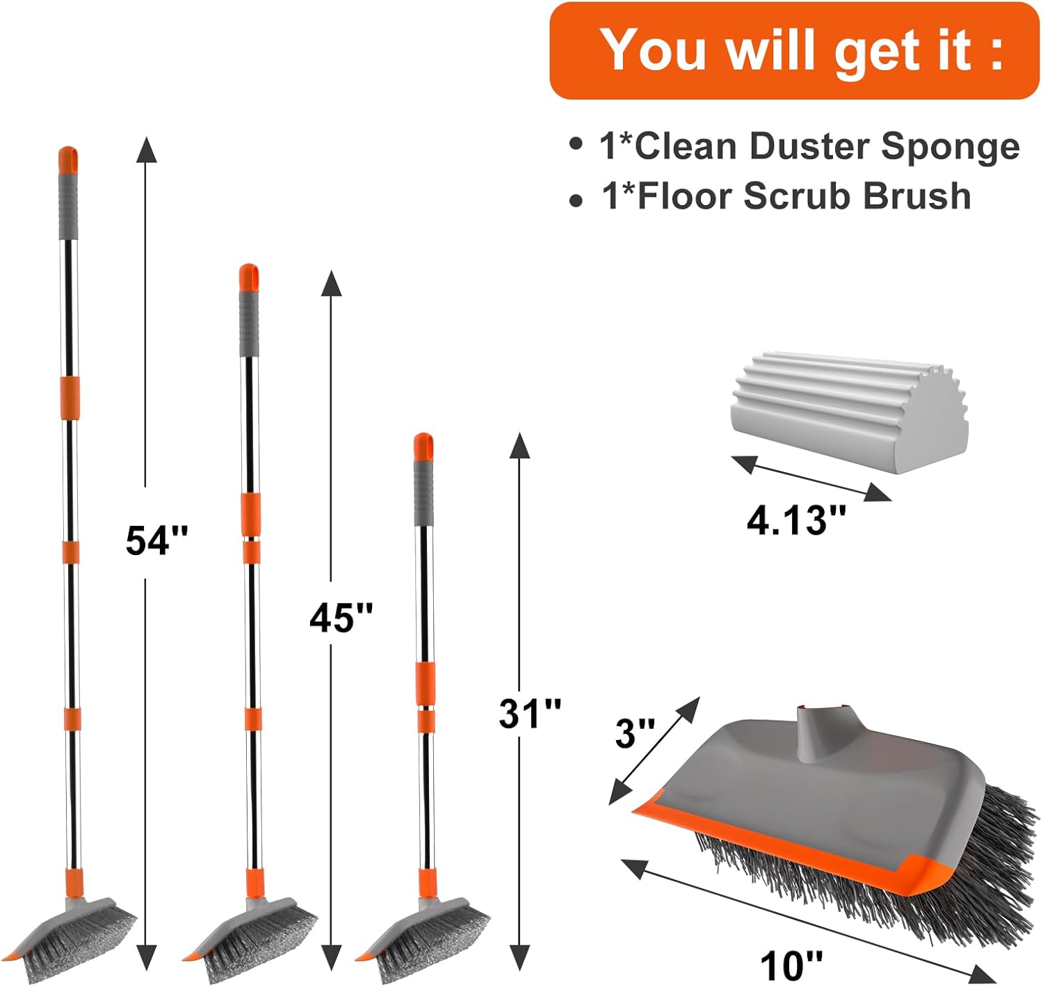 BITOPE – Cepillo multiusos con mango largo, cepillo de limpieza resistente de 10 pulgadas de ancho con cerdas rígidas para limpieza de suelos para