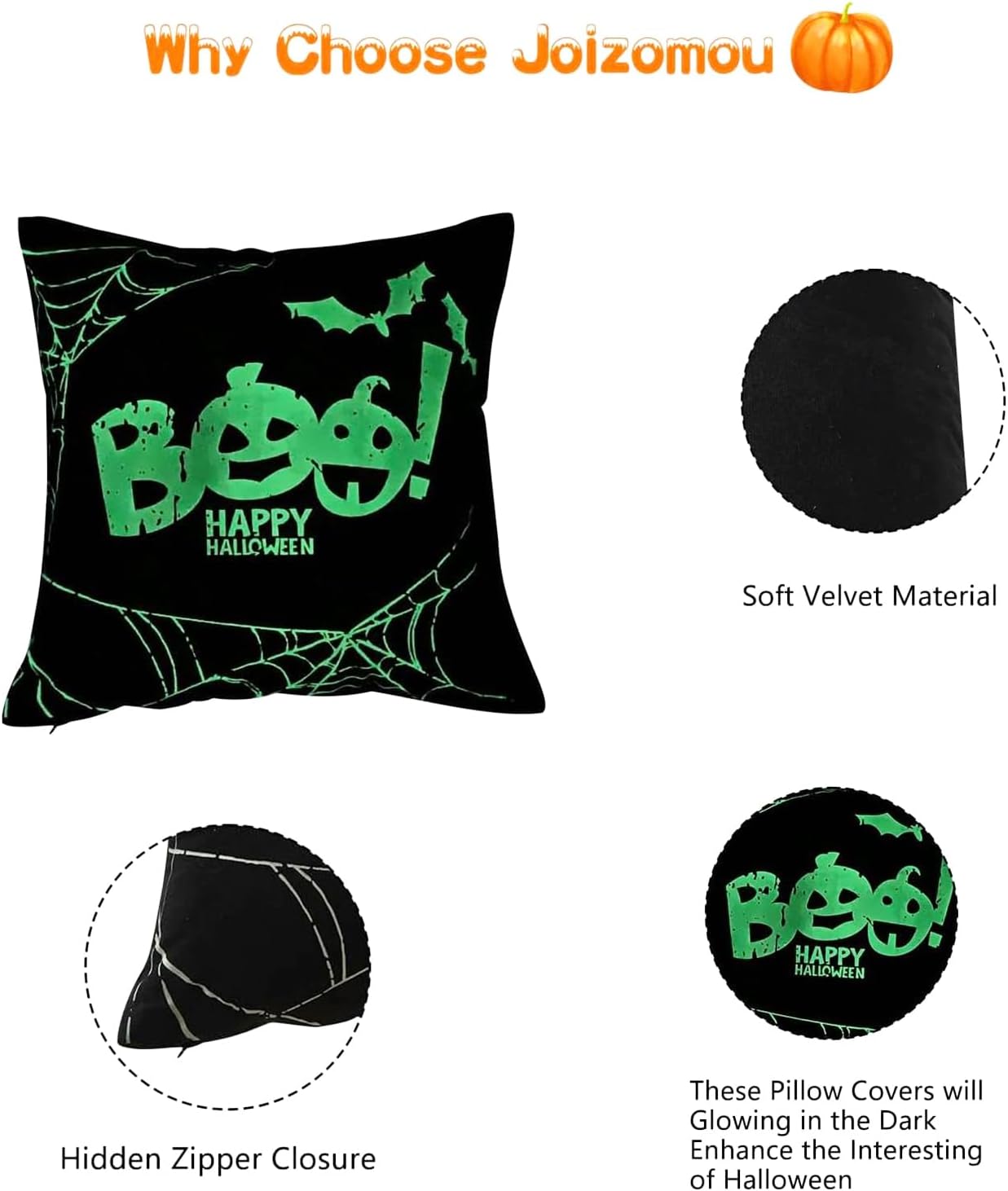 Fundas de almohada de Halloween de 18 x 18 pulgadas, almohada fantasma, almohadas de Halloween, lindas decoraciones de Halloween, almohadas negras