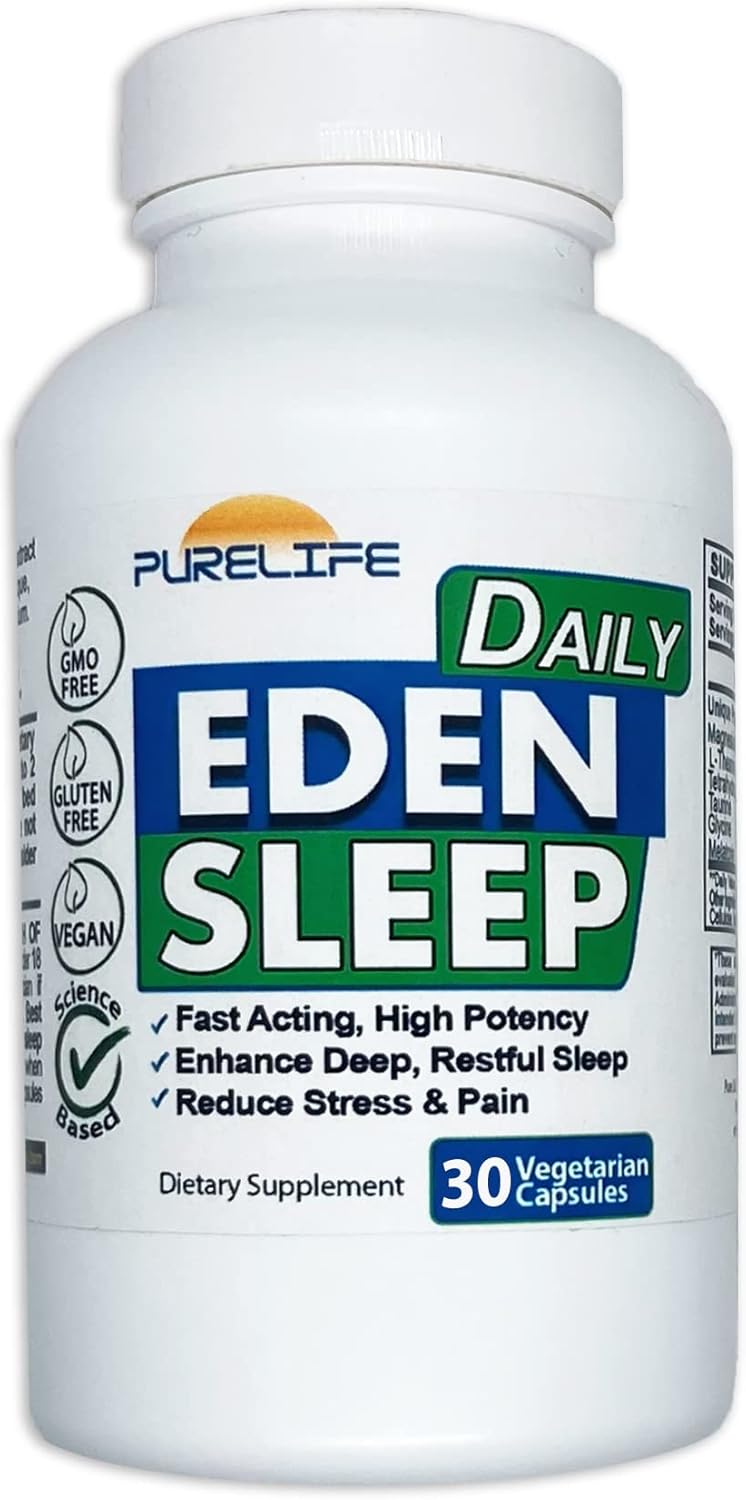 Eden Daily Sleep Nueva fórmula libre de GABA  Duerme más rápido, relaja tus músculos, promueve un sueño profundo y reparador (30 cápsulas veganas)