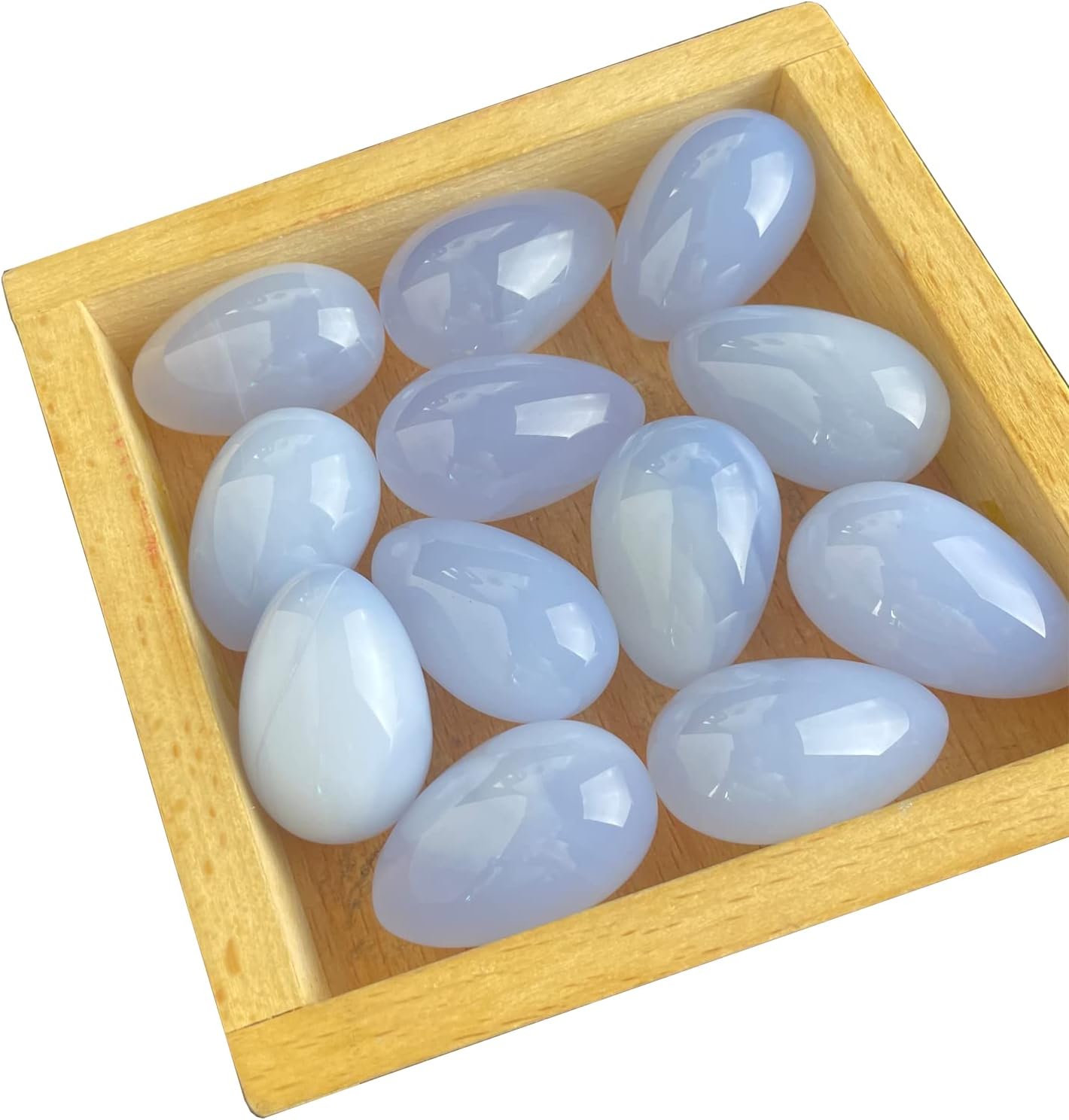 Piedra de bolsillo de calcedonia azul natural, con forma de huevo, cristales curativos genuinos, piedra energética de palma, grande