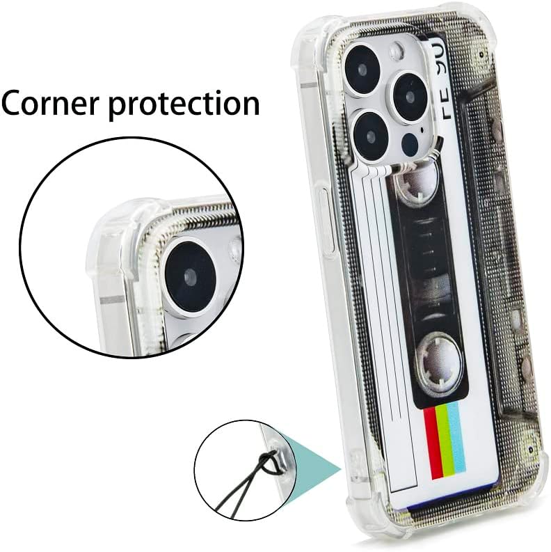 FAteamll Funda para iPhone 14 Pro, acabado mate, resistente, suave, con esquinas reforzadas, TPU suave, parachoques retro, funda de cinta de casete