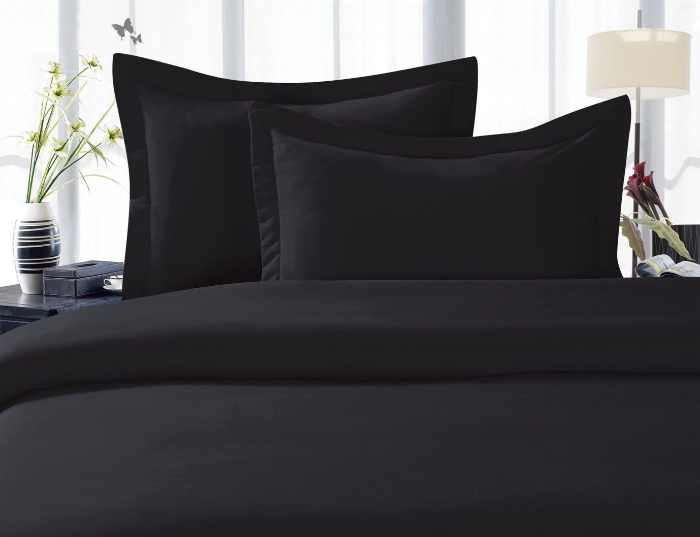 Elegance Linen – Juego de funda de edredón de 3 piezas, 1500 hilos, tamaño matrimonialqueen, calidad egipcia, 3 piezas, color negro
