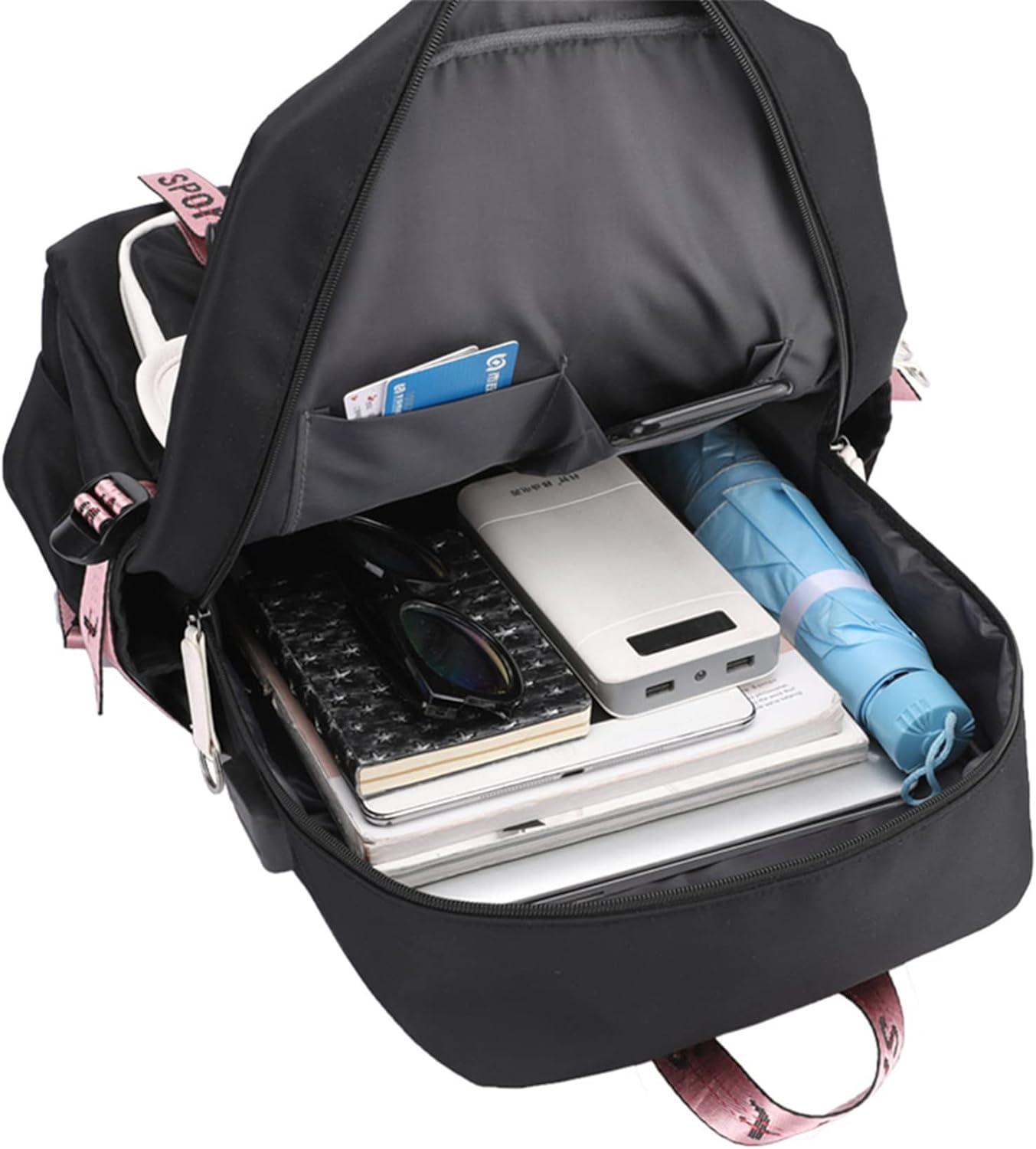 Bolsa de libros con puerto de cargador USB, bolsa casual para computadora portátil, mochila de viaje con gráficos de anime, blanco2, Mochilas Daypack