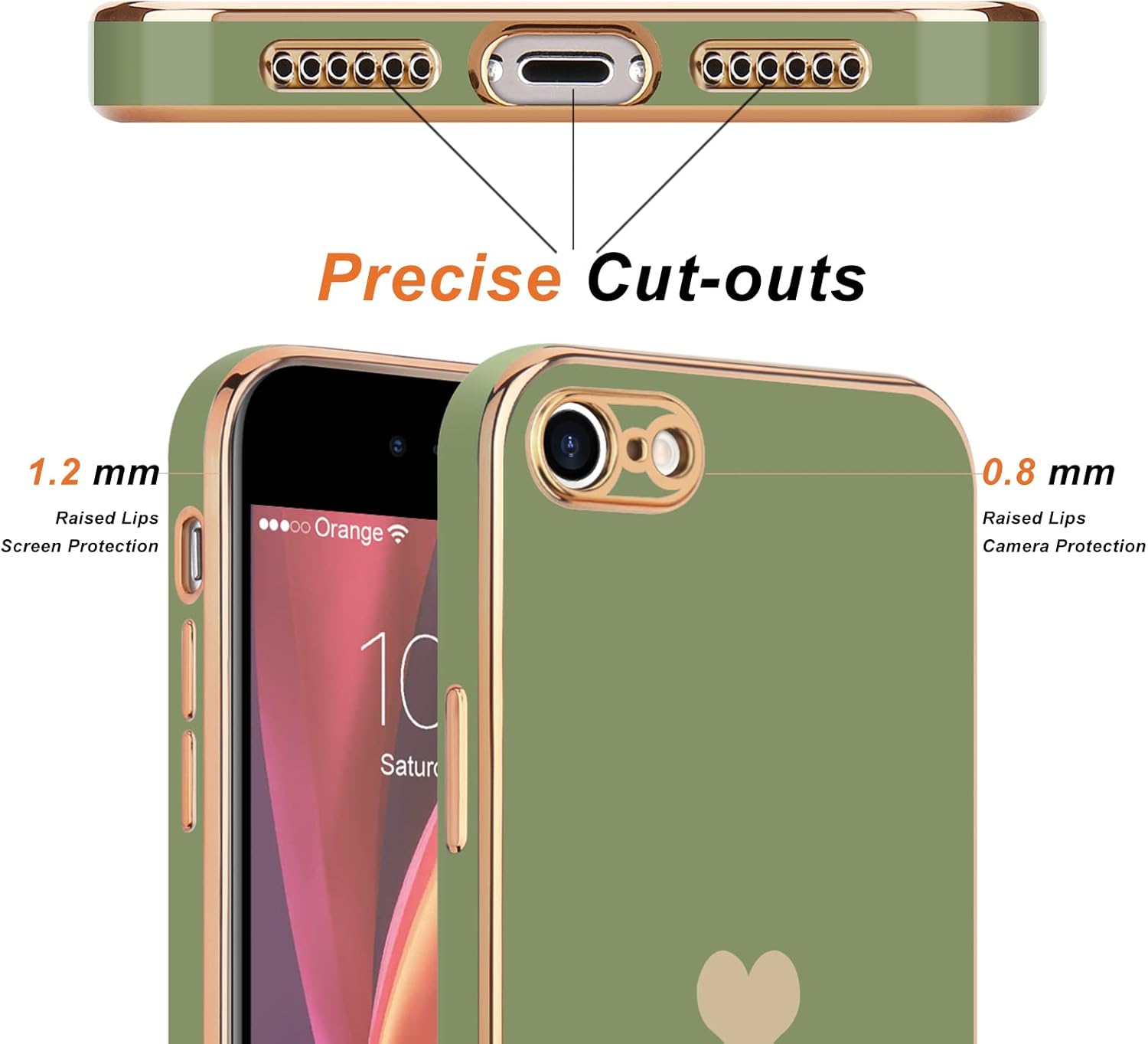 Teageo Funda para iPhone SE 2020, iPhone 7, iPhone 8 Funda para teléfono para mujeres y niñas, lindo corazón de amor, chapado en brillo, cubierta