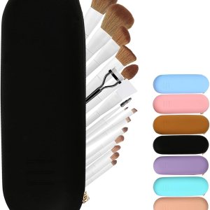 Meiyuuo Soporte para brochas de maquillaje de viaje, juego de cepillos de silicona grandes, bolsa organizadora de objetos pequeños, bolsa con cierre Meiyuuo Soporte para brochas de maquillaje de viaje, juego de cepillos de silicona grandes, bolsa organizadora de objetos pequeños, bolsa con cierre