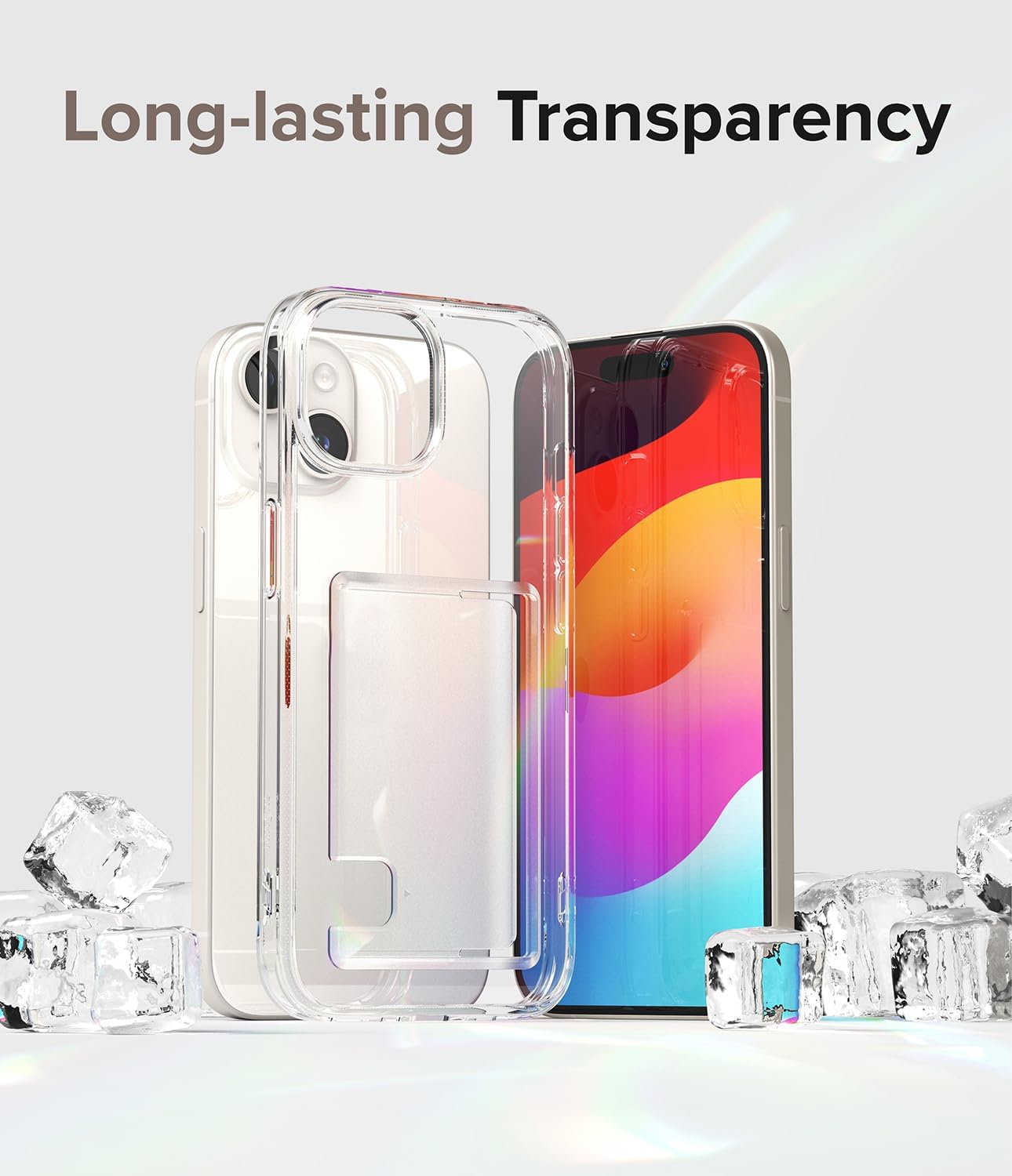 Ringke Fusion Card tarjetero integrado compatible con iPhone 15 Plus, con capacidad para hasta 1 tarjeta, funda transparente para teléfono para