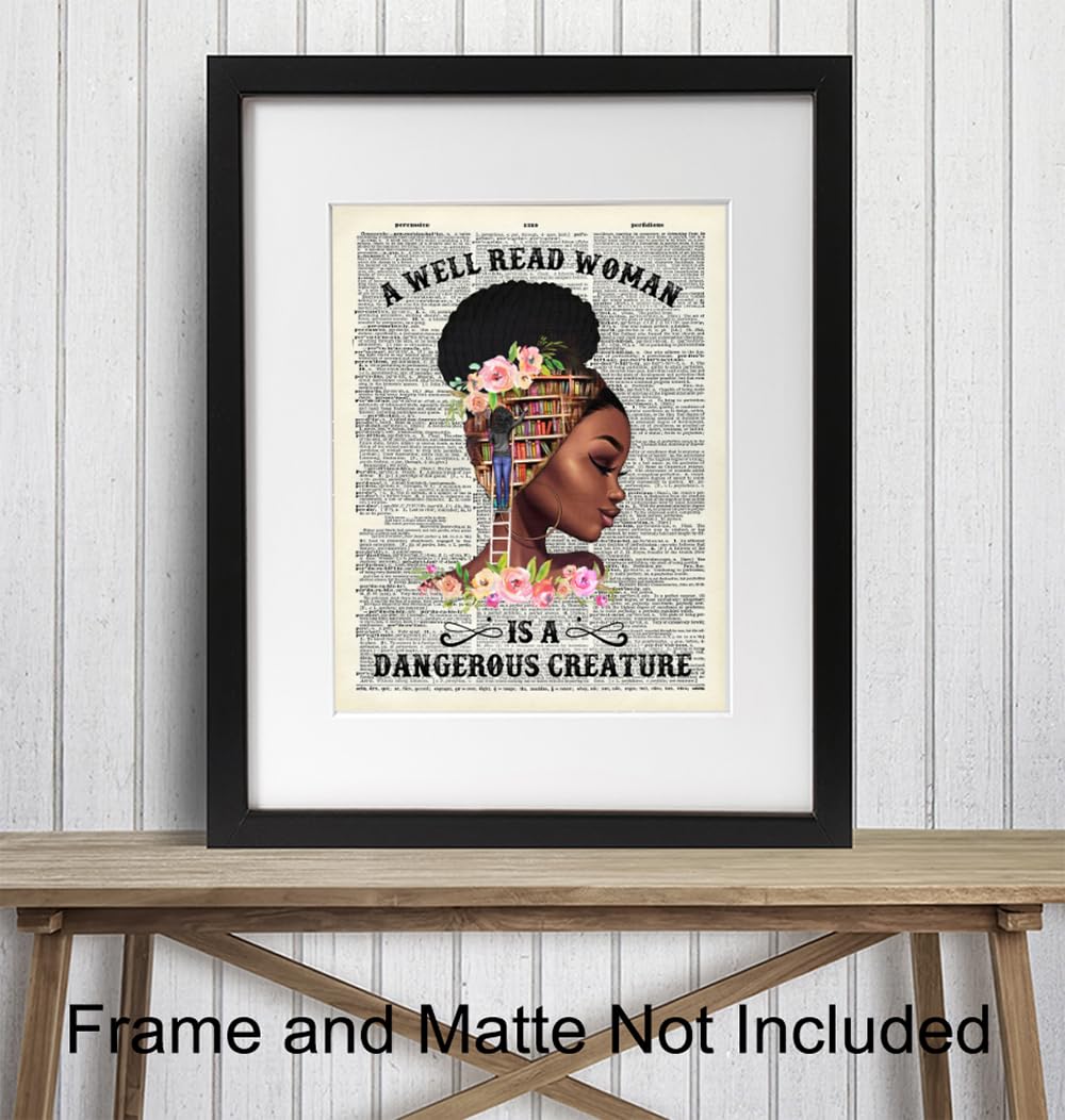 Empowered Black Women Poster LARGE 11×14 – Classroom Decor – Motivational Wall Art – Never Underestimate the Power of a Girl With a Book – African