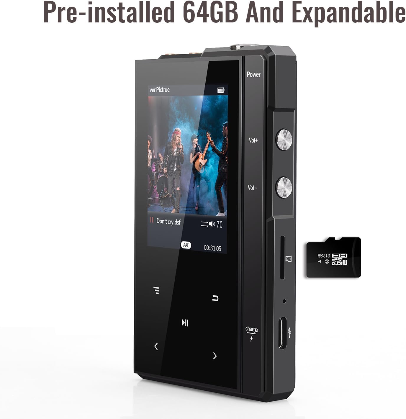 Phinistec Reproductor de MP3 de alta fidelidad con Bluetooth, decodificación de hardware nativo DSD256, reproductor de música de audio digital de