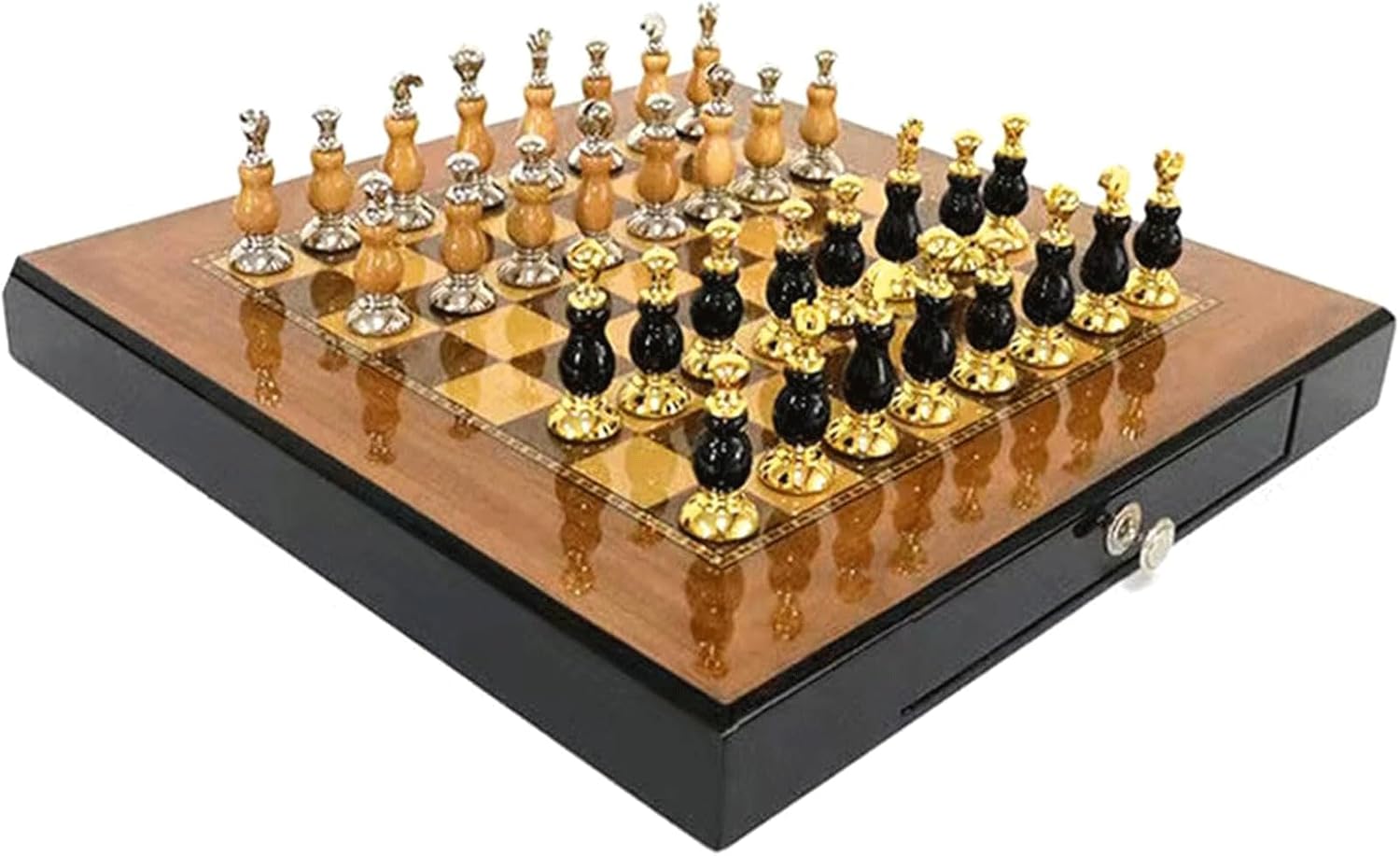 GAENZA Nuevo juego de ajedrez profesional de lujo, juego de ajedrez con pieza de ajedrez de metal y ranuras de almacenamiento, juego de mesa de
