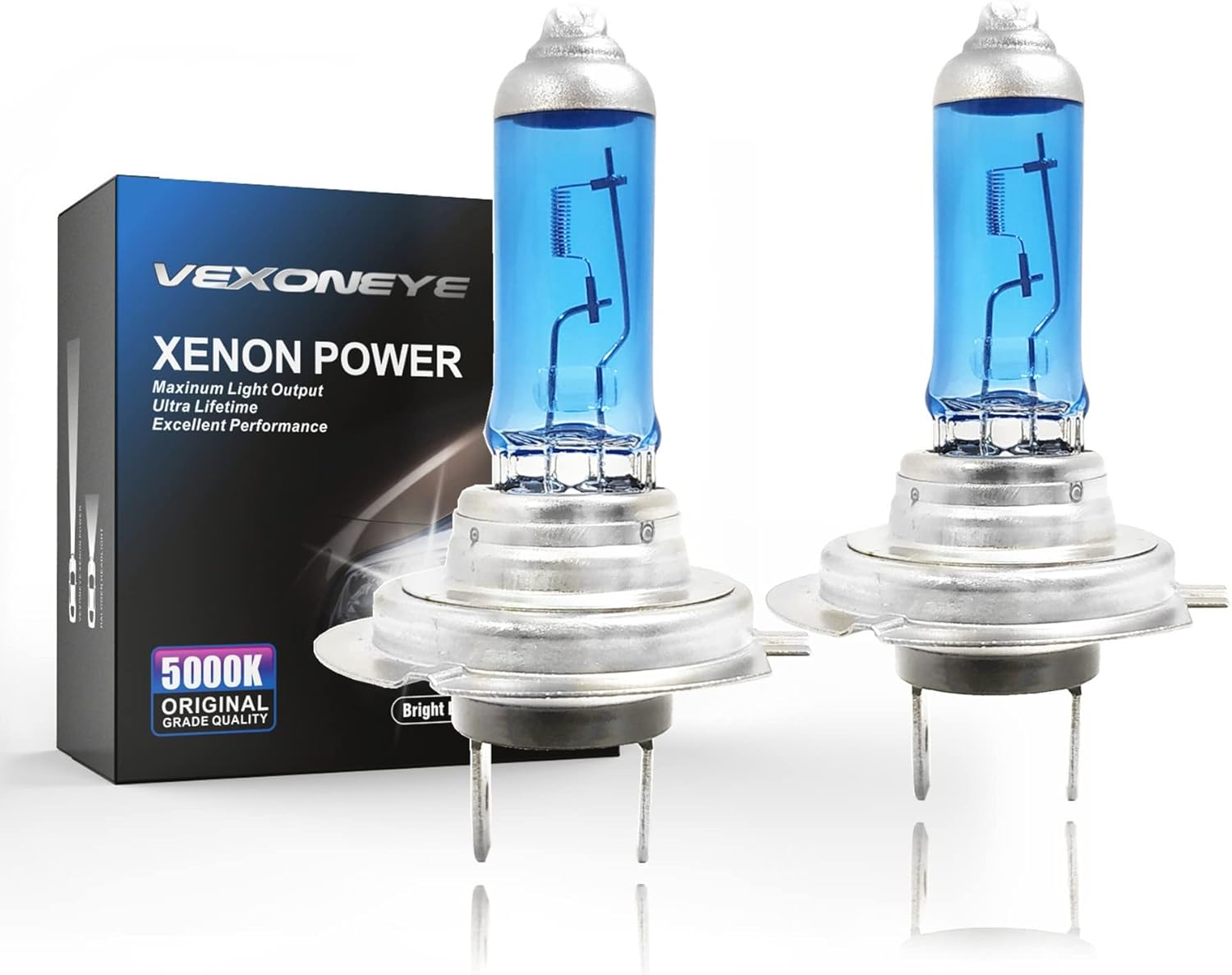 VEXONEYE Bombilla halógena H7 para faros delanteros de 12 V, 55 W, color blanco, 5000 K, bombillas antiniebla 12972 64210 súper brillante