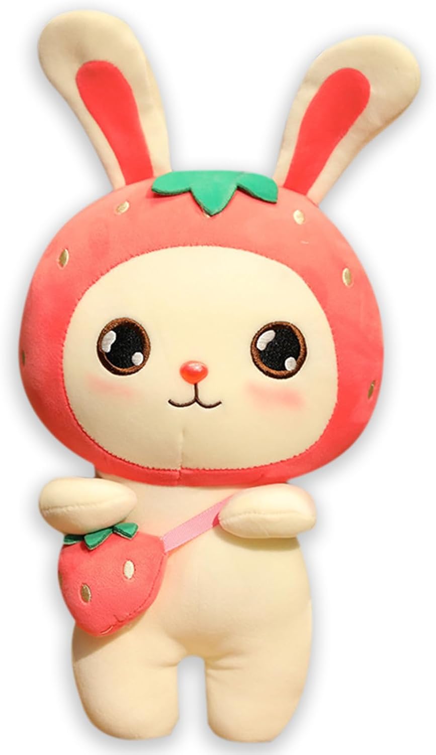 AUCOOMA Almohada de peluche de conejito de fresa para niñas, rosa 11.8
