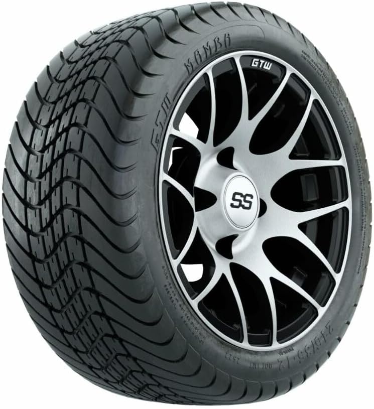 GTW Combo de ruedas y neumáticos para carrito de golf de 12 pulgadas  GTW Pursuit mecanizadasruedas negras en neumáticos Mamba Street 21535-12 (18″)