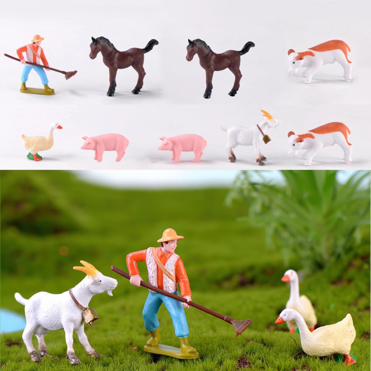 Mini figuras de animales de granja, juego de 9 figuras realistas de animales de granja, juego de figuras de aves de corral de plástico, incluye