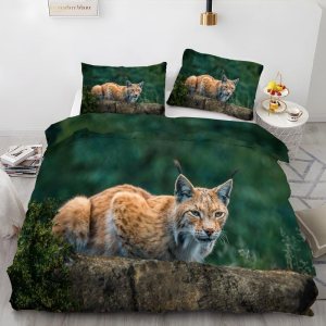 Dark Green Lynx California King Duvet Cover Animal Print Bedding Soft Microfiber Comforter Cover and 2 Pillow Shams 20″X36″, Bed Set Duvet Covers Dark Green Lynx California King Duvet Cover Animal Print Bedding Soft Microfiber Comforter Cover and 2 Pillow Shams 20″X36″, Bed Set Duvet Covers