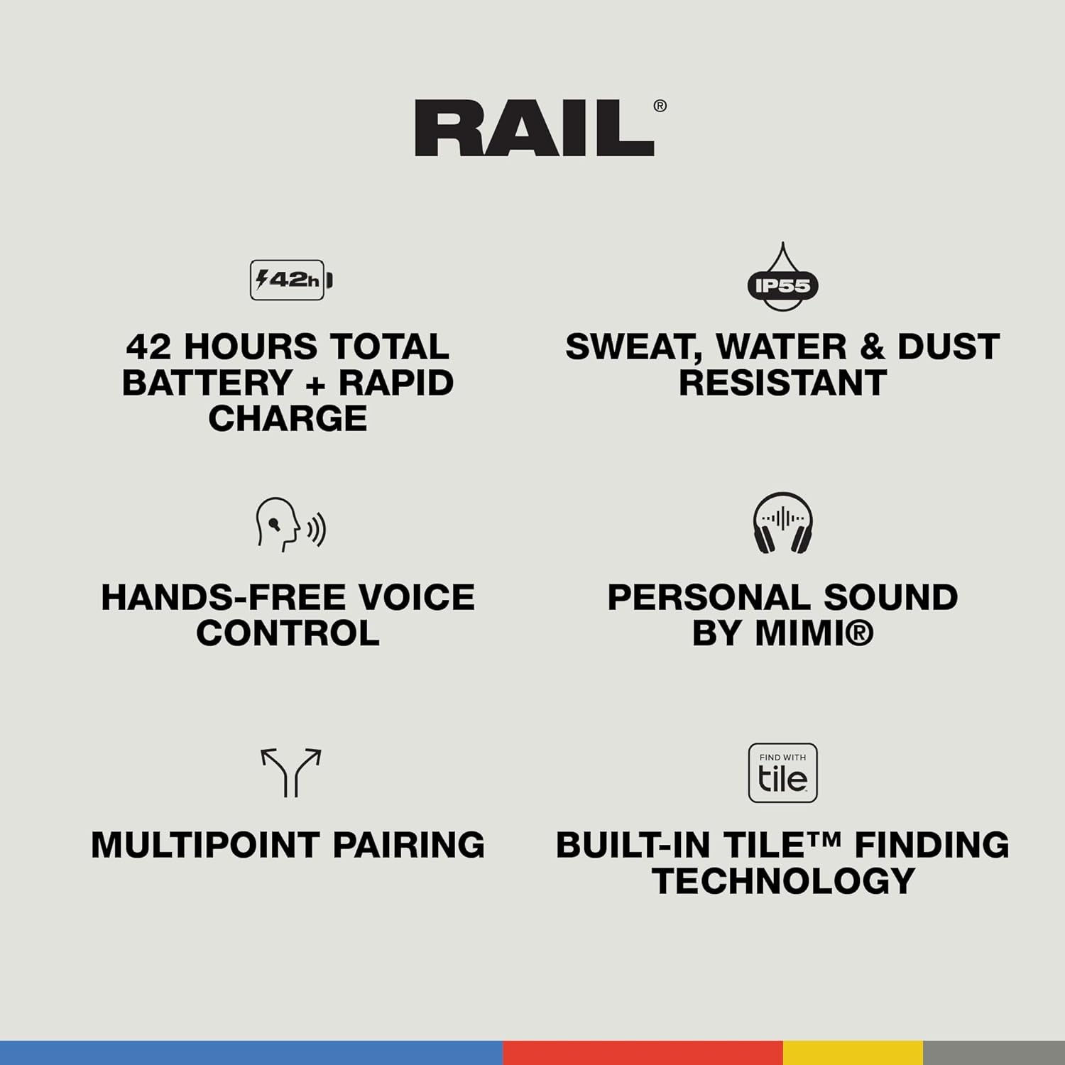 Skullcandy Rail – Auriculares inalámbricos intrauditivos, batería de 42 horas, Skull-iQ, habilitado para Alexa, micrófono, funciona con dispositivos
