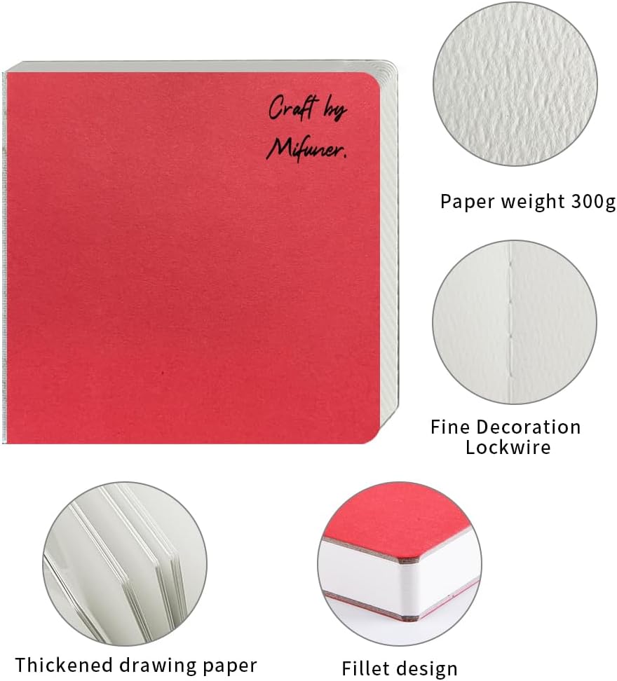3 mini cuaderno de bocetos de acuarela de 3.9 x 3.9 pulgadas, 300 GSM, cuaderno de pintura cuadrado portátil, 60 pgs (30 hojas delanteras y traseras