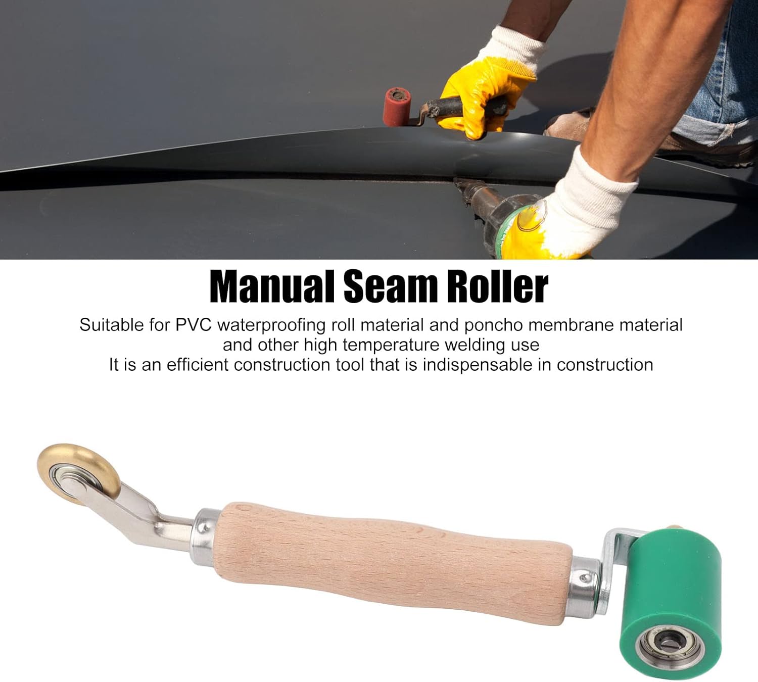 TOPINCN Rodillo de costura de acero para papel tapiz de 1.575 in, rodillo de costura de silicona con mango de madera, rueda de latón de doble uso,