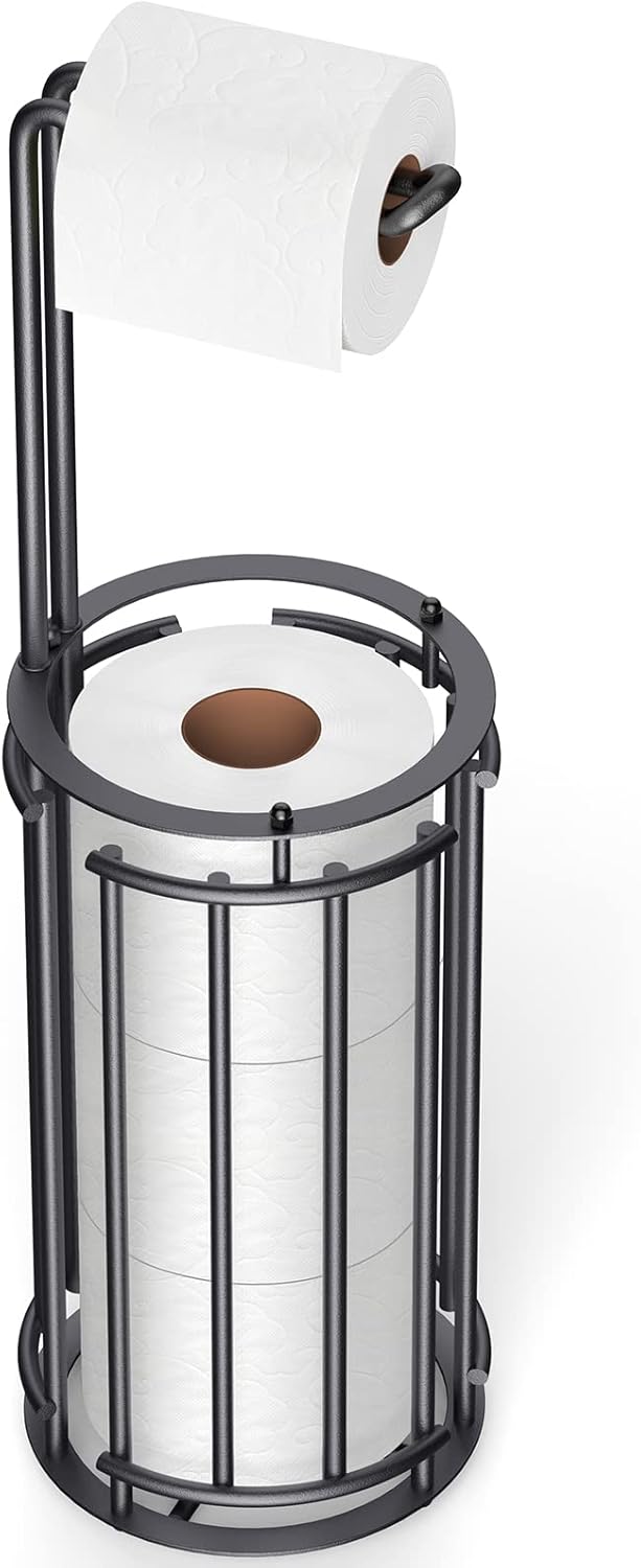 Meangood Soporte de papel higiénico y dispensador de rollo de papel de seda para 4 megarrollos, soporte de almacenamiento de rollos de papel