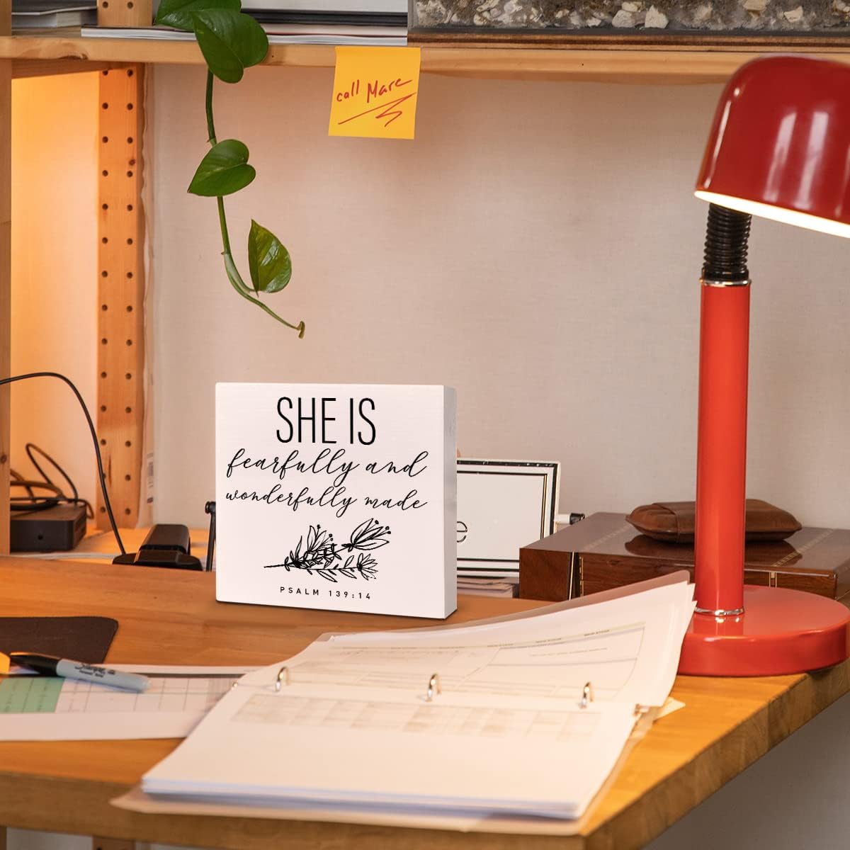 Escritorio de guardería de madera para niña, decoración con texto en inglés “Fearfully and Wonderfully Made”, decoración de las Escrituras para