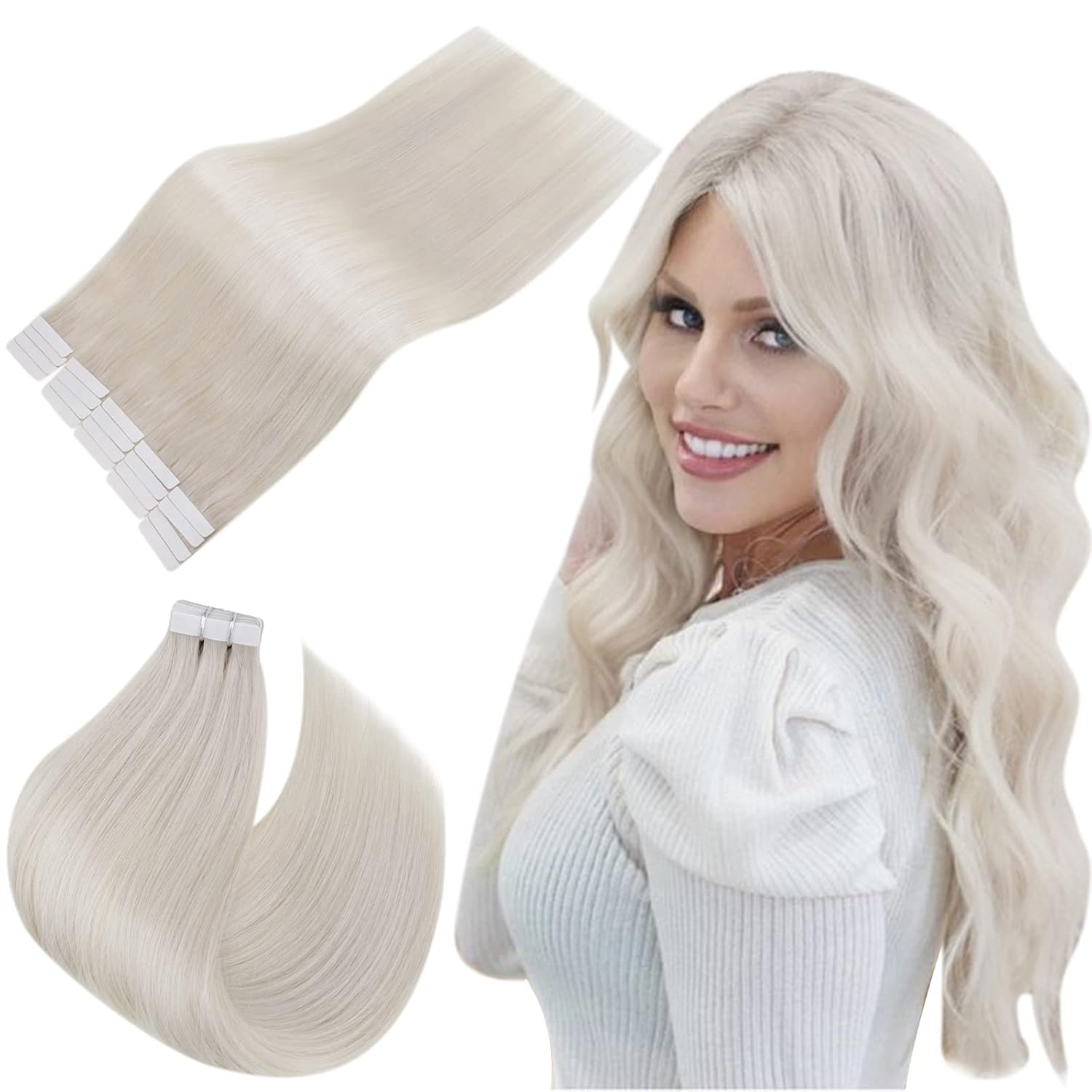 Easyouth #1000 – Extensiones de cabello humano rubio con cinta adhesiva de doble cara Easyouth #1000, 20 pulgadas, 1.76 oz, 20 unidades