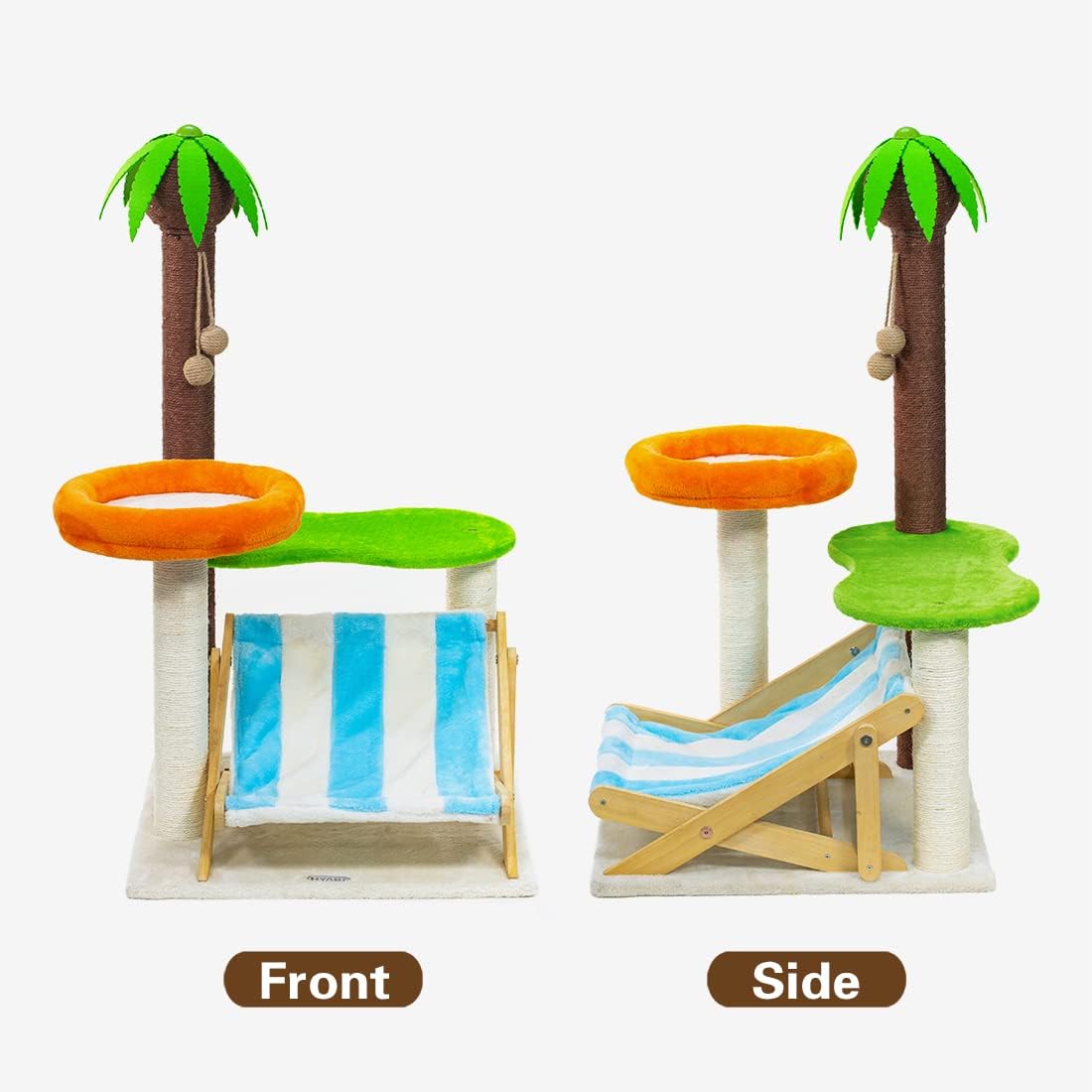 HYABi Silla de cubierta novedosa de árbol de coco de 43.3 pulgadas, torre de gato, muebles de condominio, apartamento de felpa con postes para