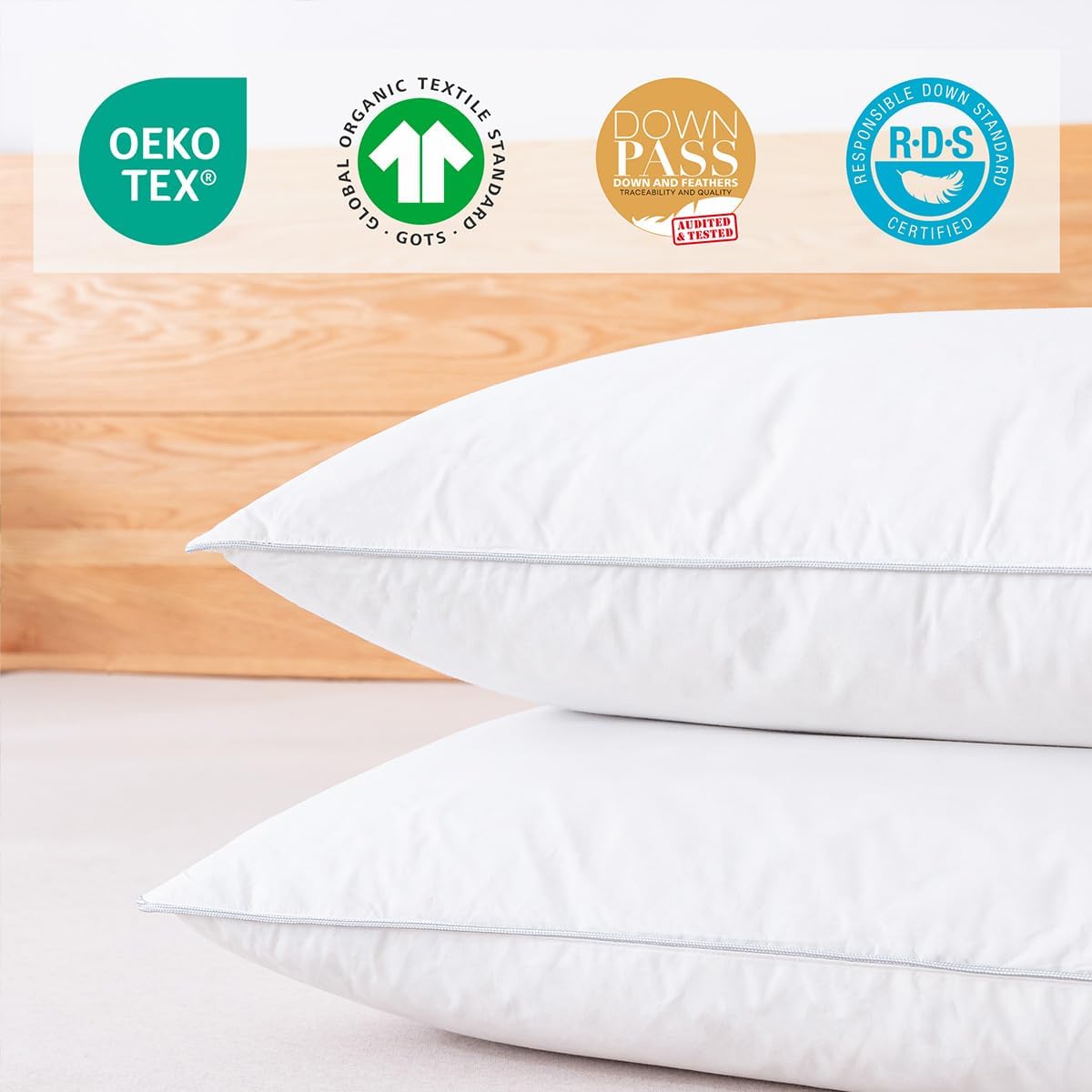 Juego de 2 almohadas de plumas de ganso de alta calidad, color blanco, tamaño Queen, almohadas de plumón de ganso de la colección de hotel de lujo,