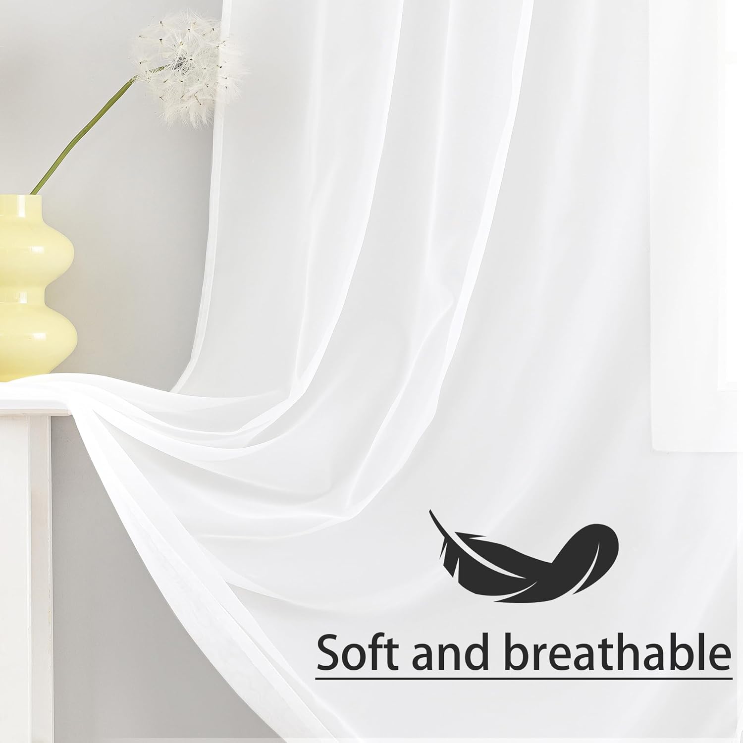 Karseteli 2 paneles de cortinas semitransparentes de gasa blanca de 72 pulgadas de largo, con bolsillo para cortinero, tratamiento de ventana para