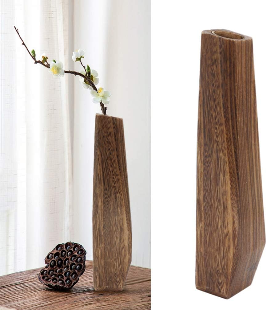 Wakauto Macetas decorativas de madera, jarrón alto y pequeño, jarrón de madera a prueba de fugas, hecho a mano, maceta carnosa, decoración de
